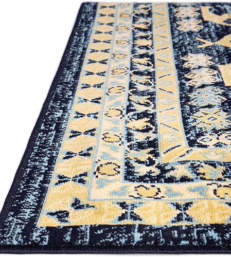 Miniatura 6 de Unique Loom Heriz Collection Alfombra de área parcial, Polipropileno, Azul marino