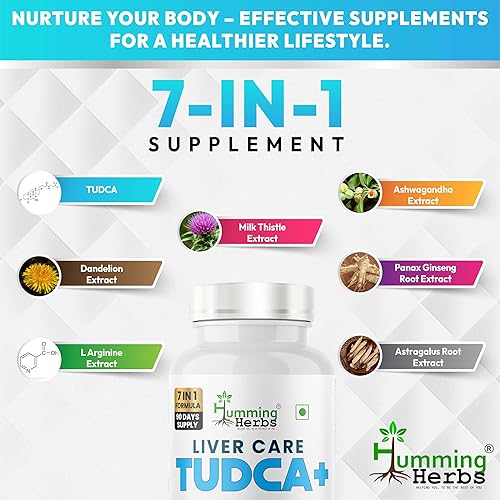 Miniatura 3 de Humming Herbs TUDCA Suplemento Complejo 7 en 1 con cardo mariano, L-Arginina, Ashwagandha, diente de león, raíz de astrágalo  180 cápsulas