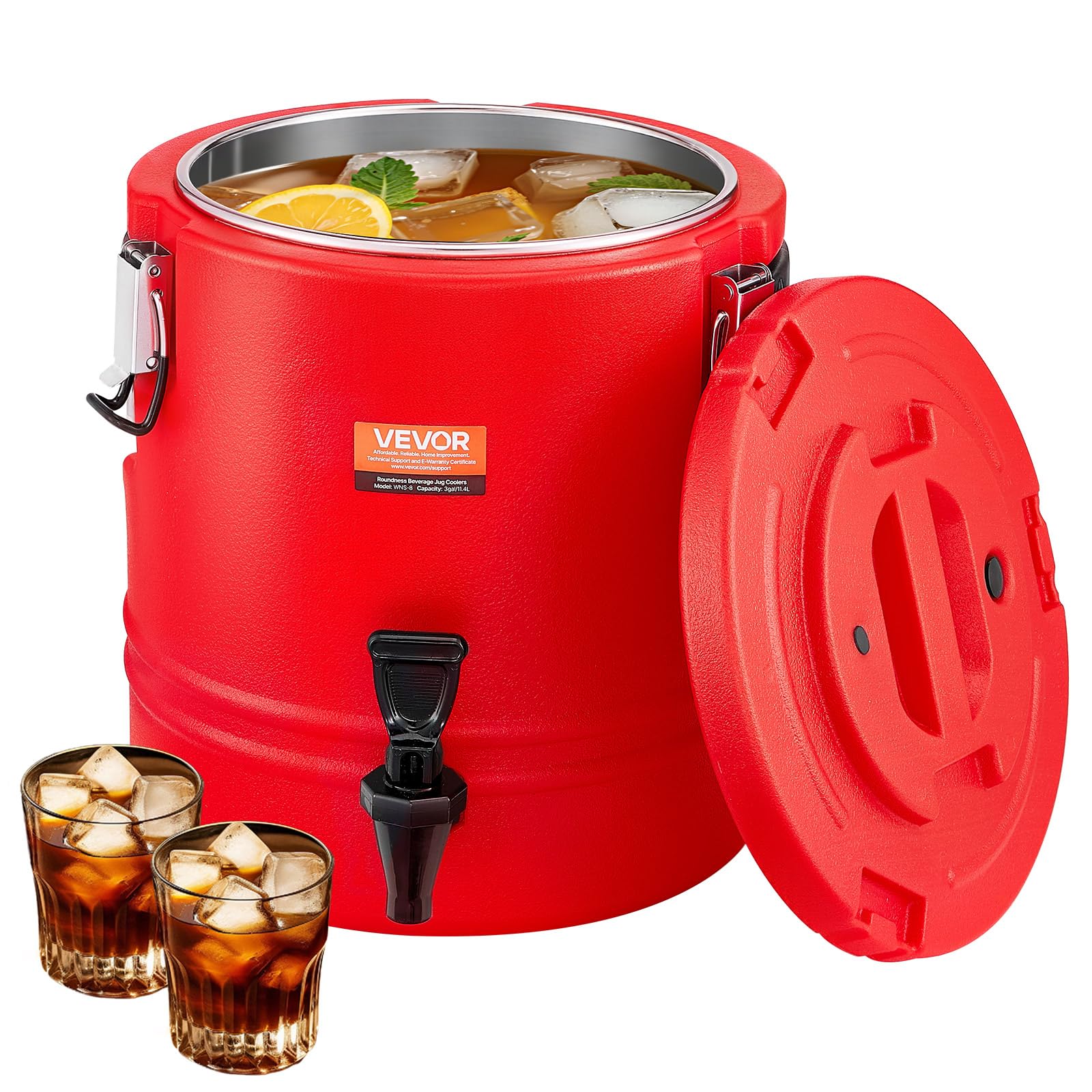 VEVOR Distributeur de Boissons Isotherme 11,4 L, Fontaine à Eau Chaude et Froide Non Électrique avec Robinet, Conteneur Isotherme de Qualité Alimentaire, avec Intérieur en Inox 304, pour Camping