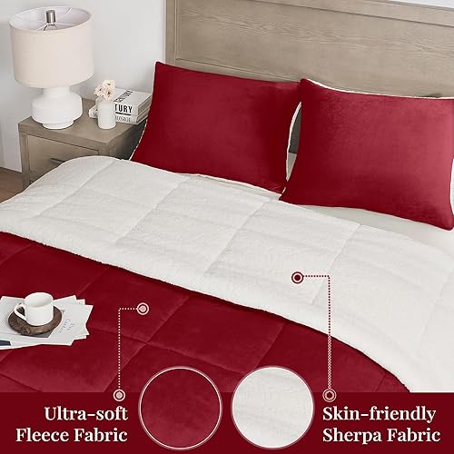 Miniatura 5 de Basic Beyond Juego de edredón Queen  Juego de edredón de vellón sherpa de lujo para cama Queen, suave y cálido, juego de edredón de tamaño Queen