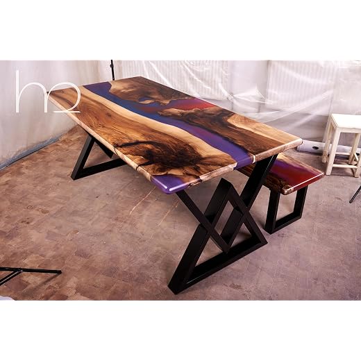 Dawn on The Battlefield epoxy Dining Table with Matching Bench (100 by 40 in)
