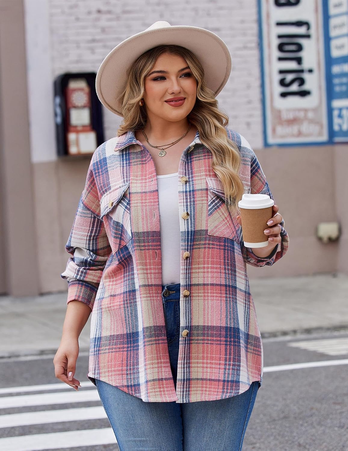 IN'VOLAND Women's Plus Size Plaid Shacket Long Sleeve Flannel Fall Jackets | fall shacket, button down shirt, plaid coat, winter coat