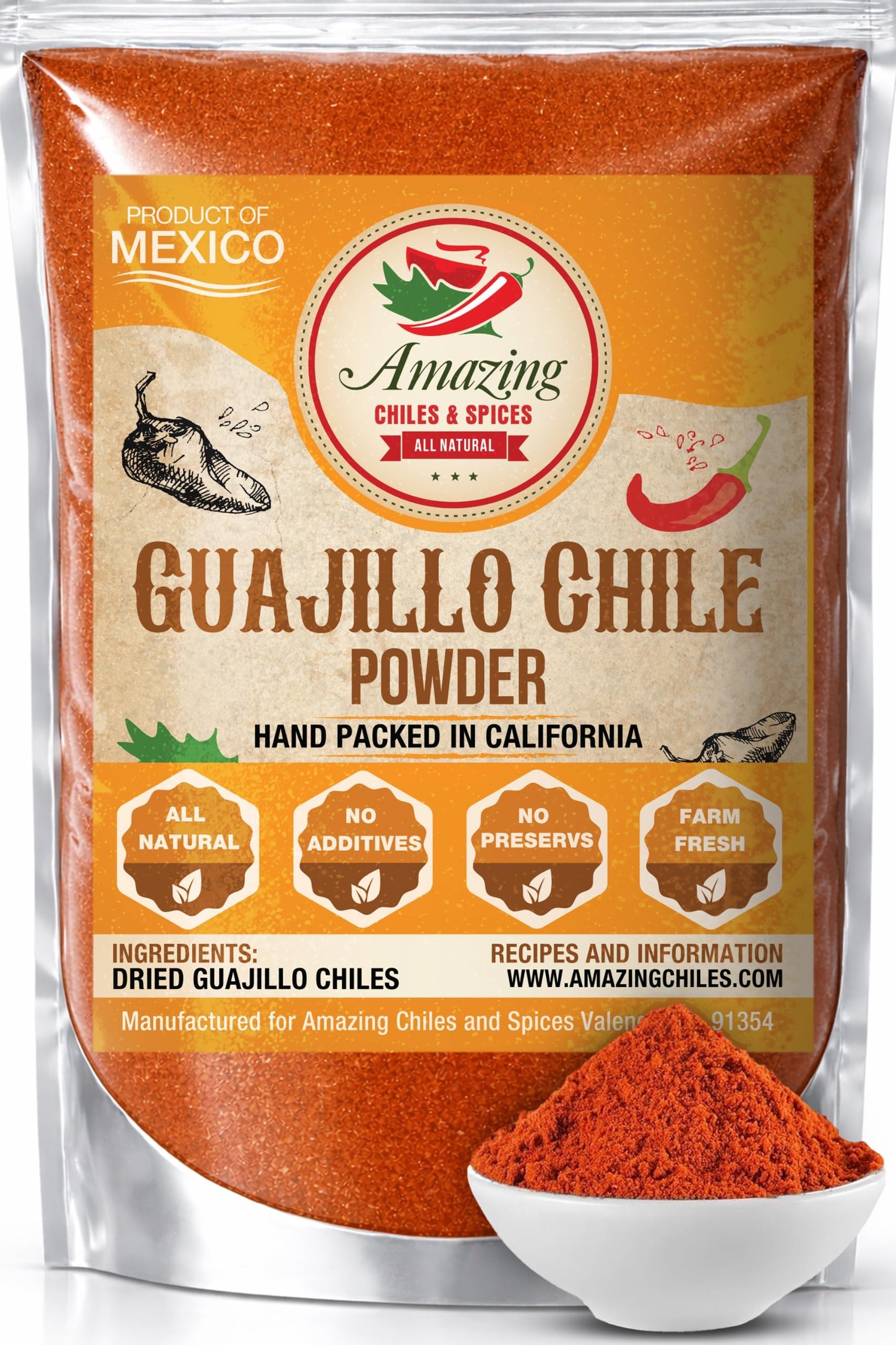 Guajillo Chile Powder Ground (4oz) – Natural and Premium. Great For Chili, Sauces, Stews, Salsa, Meat Rubs, Enchiladas, Mole and Tamales. Tangy Spicy-Sweet Flavor By Amazing Chiles and Spices