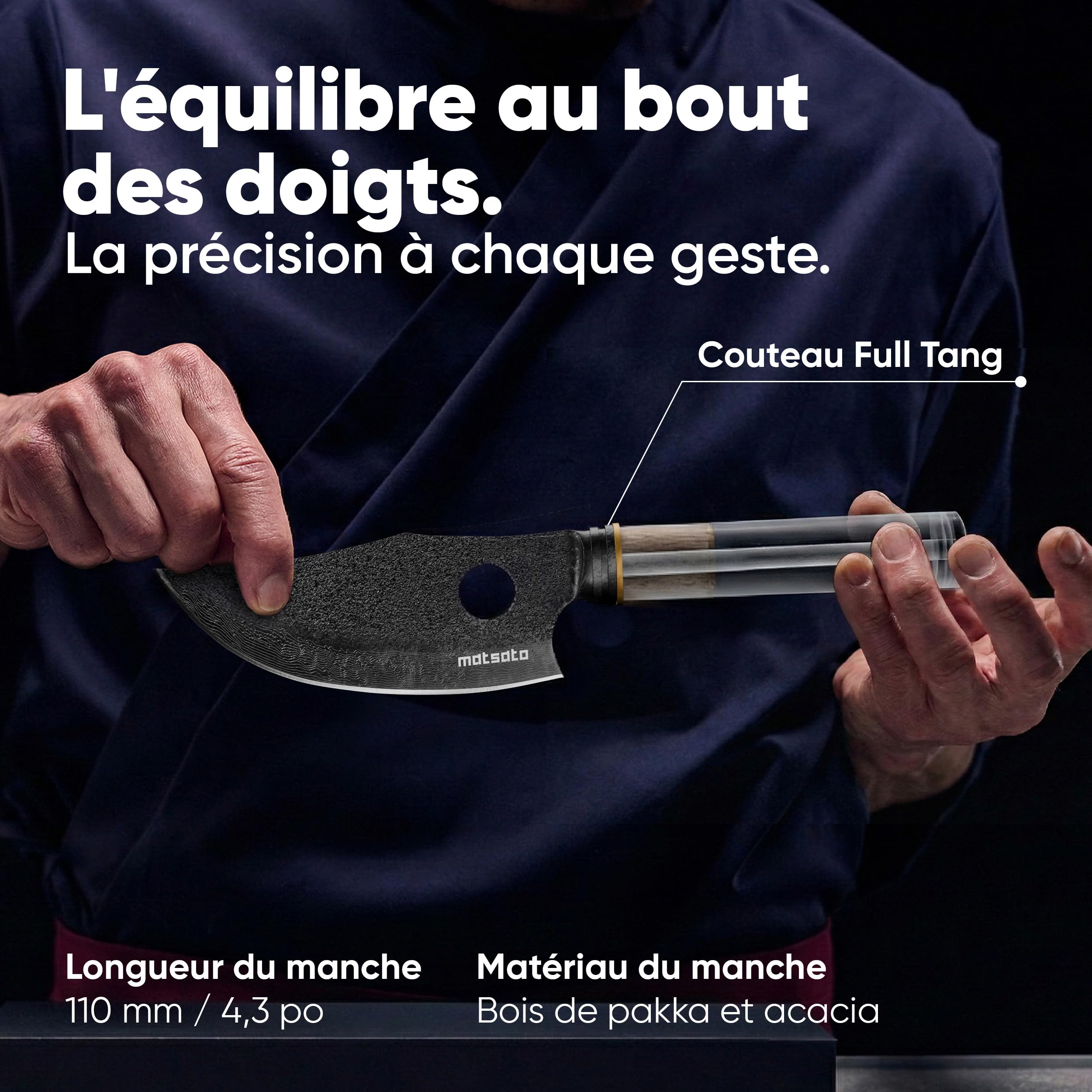 Matsato Osuren Couteau de Cuisine 16cm Lame Acier Japonais Damassé Manche Bois Ergonomique