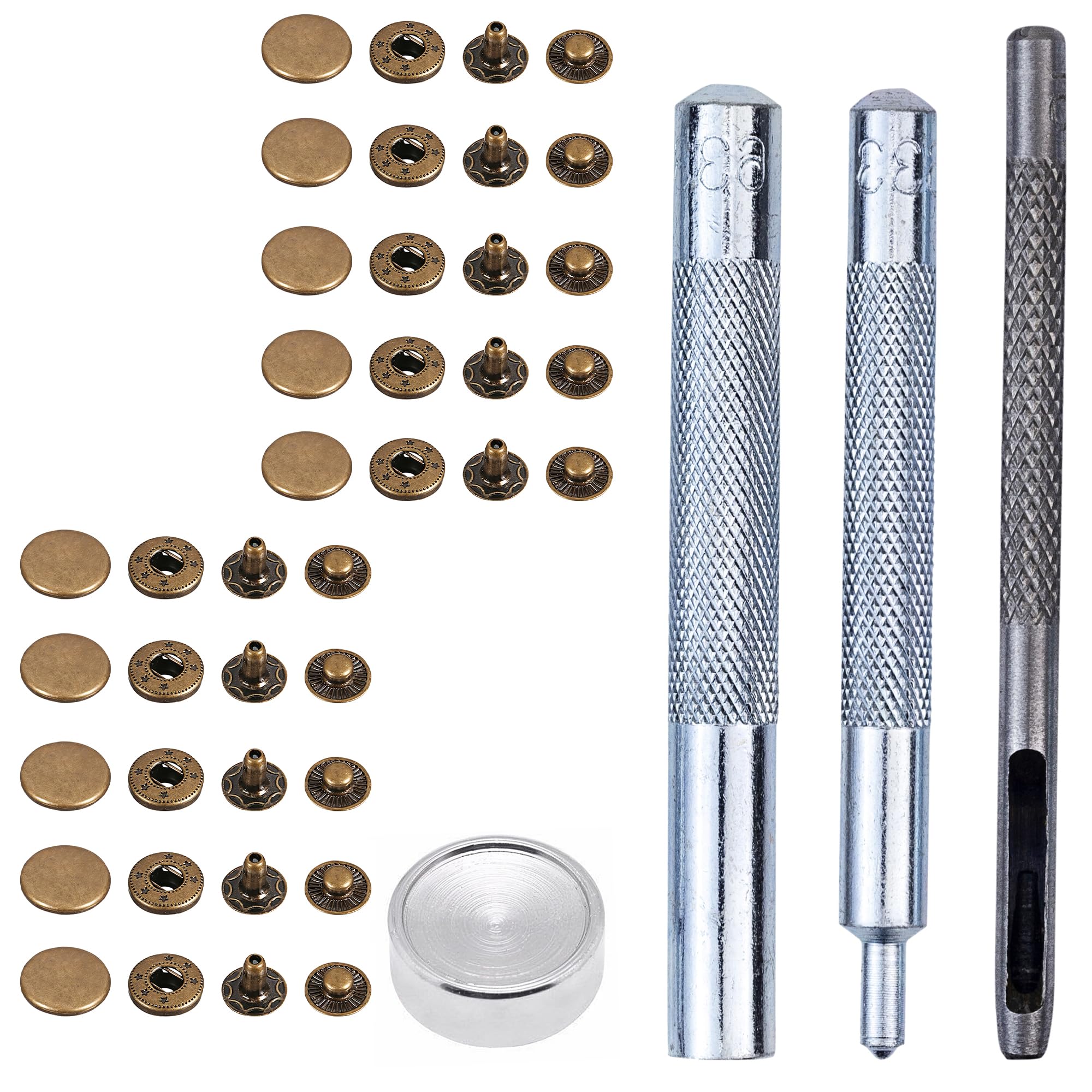 Weddecor 12mm Bronze S Spring Snap Fasteners Press Studs with 4 Parts Fixing Hand Tool Kit for Leathercrafts, Sewing, DIY Arts & Crafts, Projects, Clothing & Repair, 10pcs