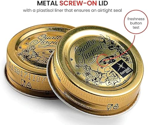 Miniatura 4 de Bormioli Rocco Quattro Stagioni, frasco de cristal para enlatado y botella de bebida, 13.5 Oz. con tapa hermética de metal dorado, hecho en Italia.