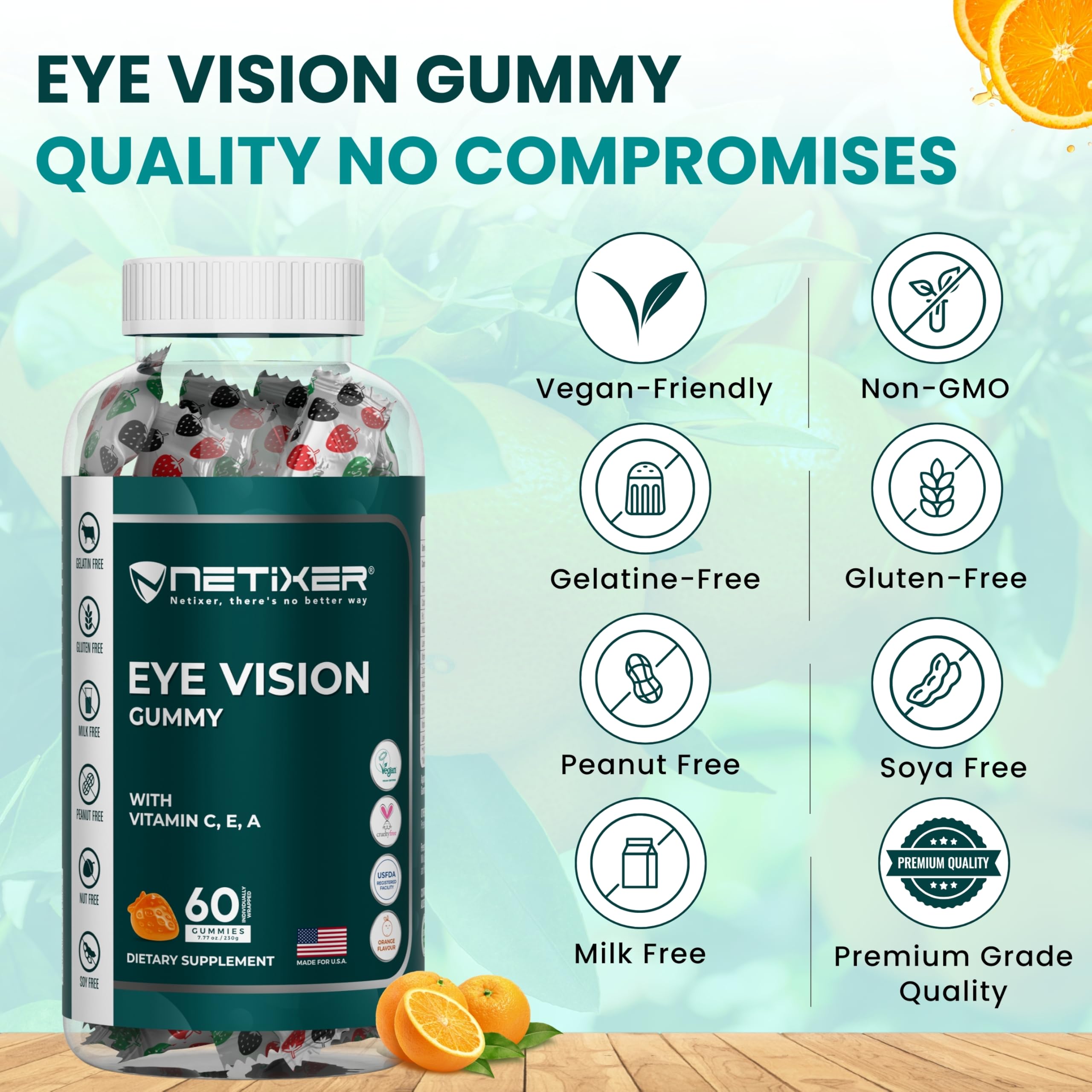 nETiXER Eye Vision Gummies – 60 Berry-Flavored Vegan Gummies with Lutein, Zeaxanthin, Astaxanthin, DHA, Vitamins A, C, E – Gelatin-Free, Gluten-Free | Individually Wrapped 4