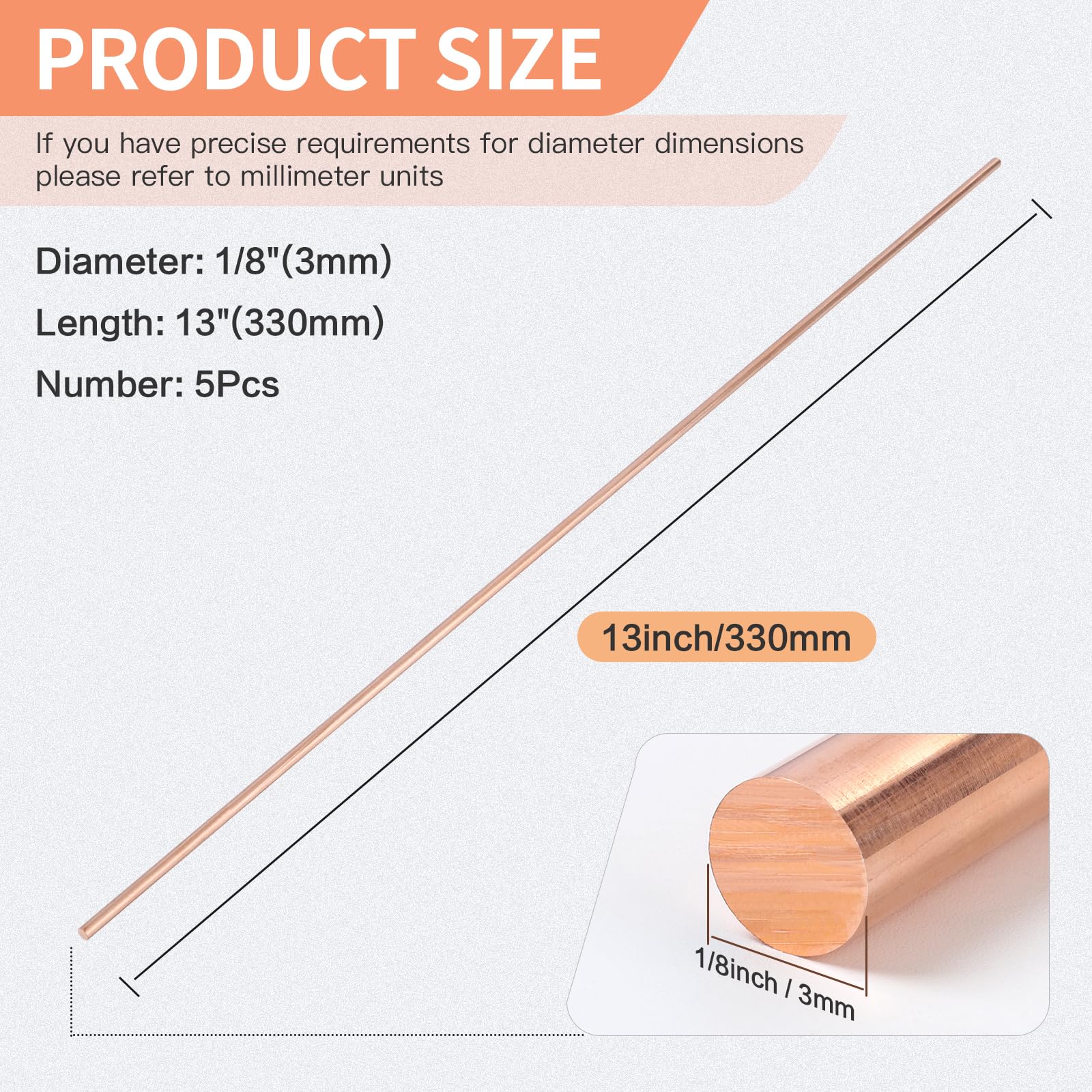 UAUAFIFI Pure Copper Round Rod 1/8