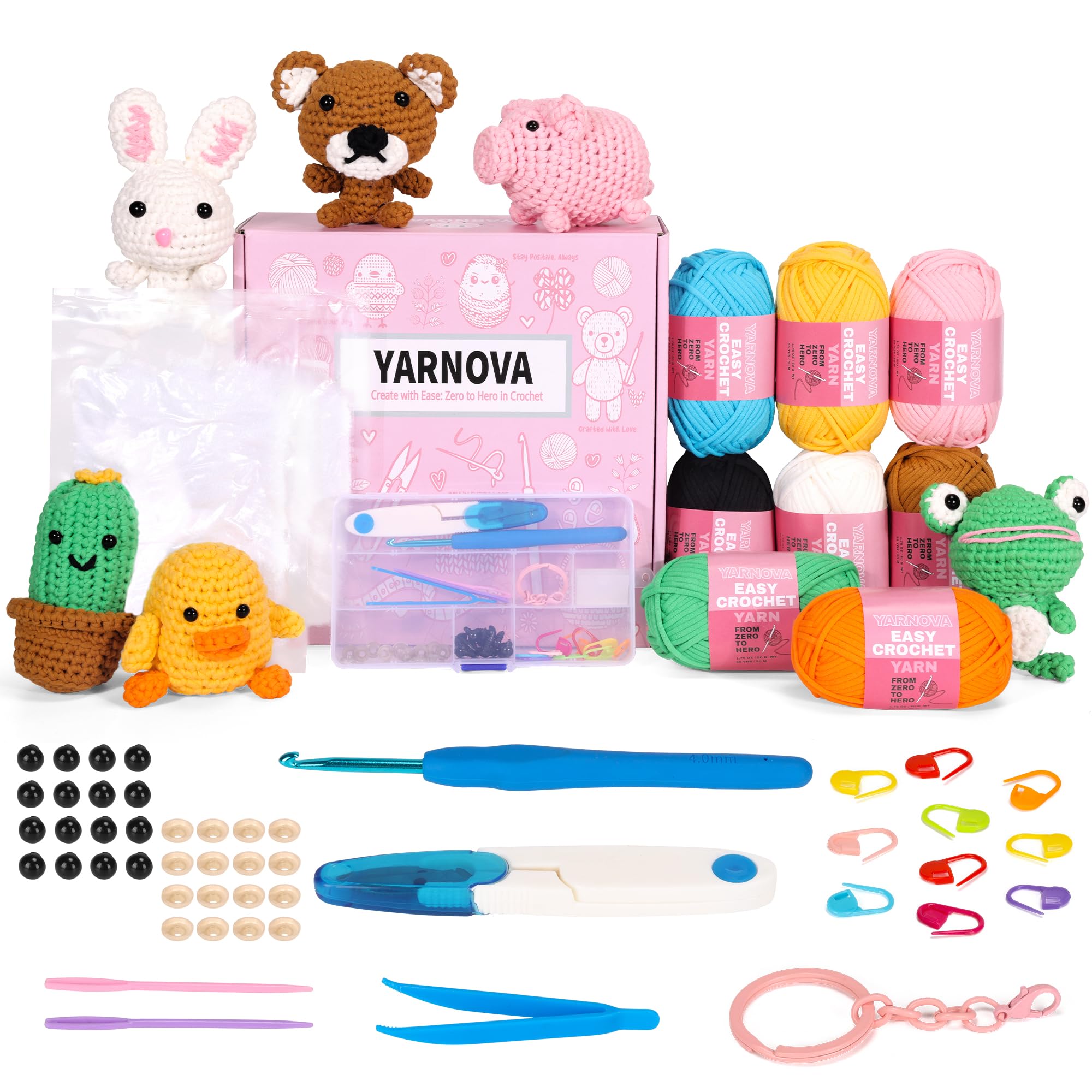 YARNOVA Crochet kit for Beginners, Includes Crochet Hooks, Crochet Accessories, Yarn for Crocheting, Needles. You can DlY Positive Potato and Crochet Animals.Also as a Gifts for Women or Man.