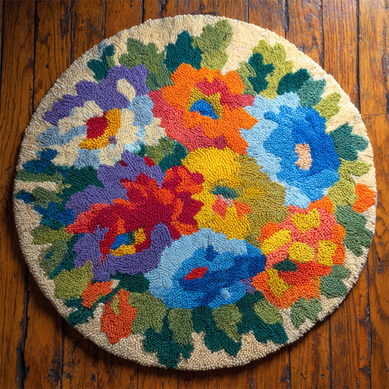Kitquiver Rug Making Kits Colorful Flowers DIY Latch Hook Rug Kit for Adults，Carpet Making Needlework for Beginners，Home Decor 50x50cm