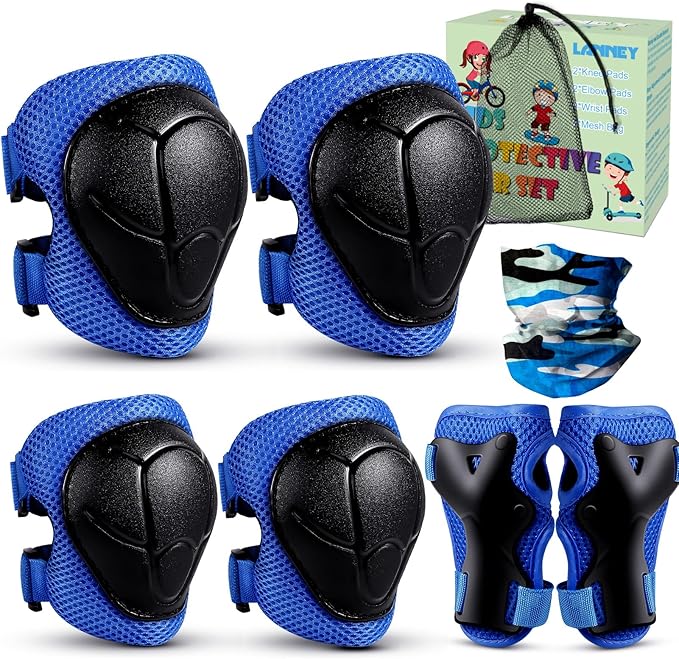 Kids Knee Pads and Elbow Pads Set for 3-13 Years, Kids Toddler 3 in 1 Protective Gear Set with Wrist Guards for Skateboard, Scooter, Cycling, Riding Sports, Gift for Youth Boys Girls