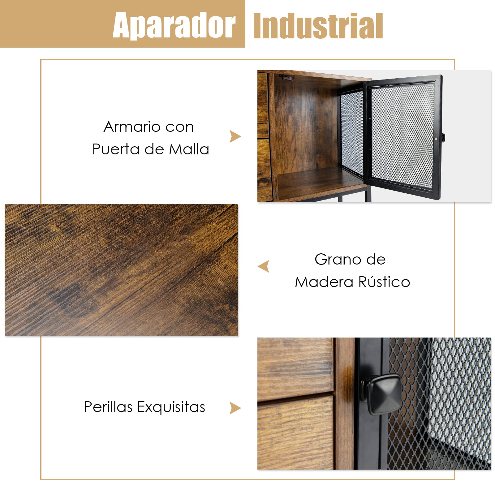 COSTWAY Aparador con 2 Cajones Extraíbles y Repisa Inferior, Mueble Multifuncional para Salón Comedor, Armario de Cocina, Marrón Rústico 100 x 35 x 85 cm
