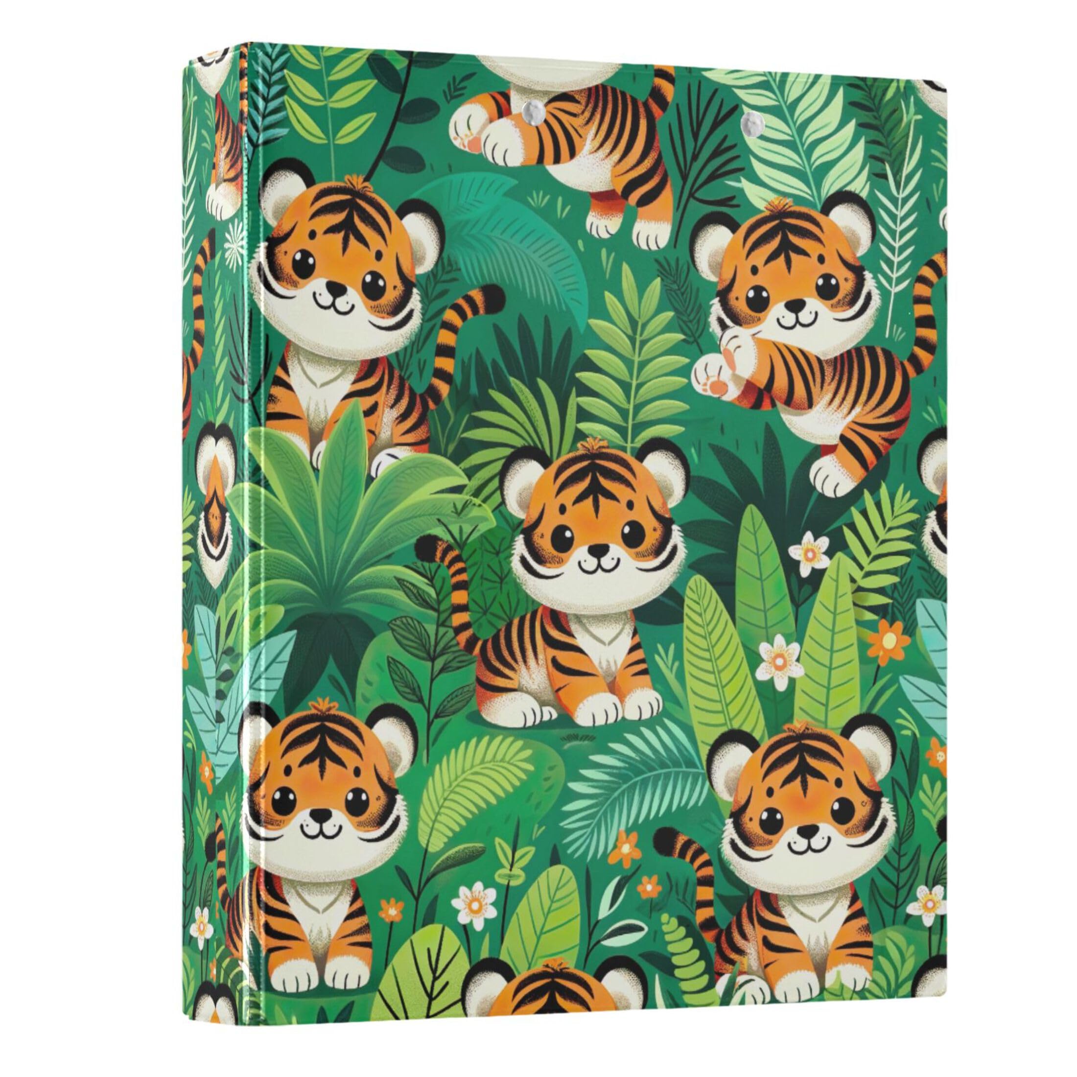 Niedliche Dschungel-Tigers-Ordner mit 3 Ringen, für 200 Blatt, Notizbuch, Druck, runder Ringbuch, 31,5 x 27 x 6 cm, 2 Stück
