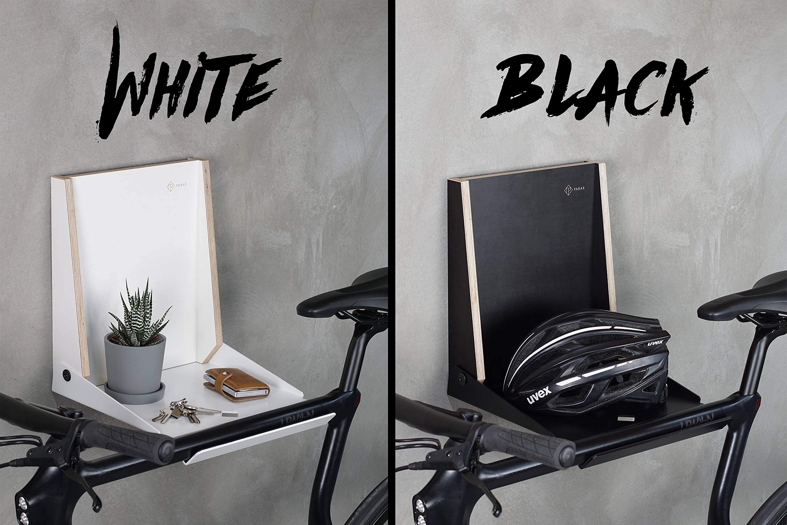 PARAX Klappbare stilvolle Fahrrad-Wandhalterung/Fahrradaufbewahrung/Wandhalter Fahrrad / "Made in Germany" - L-Rack passend für Rennrad Hardtail Cityrad Tourenrad - schwarz oder weiß (schwarz)