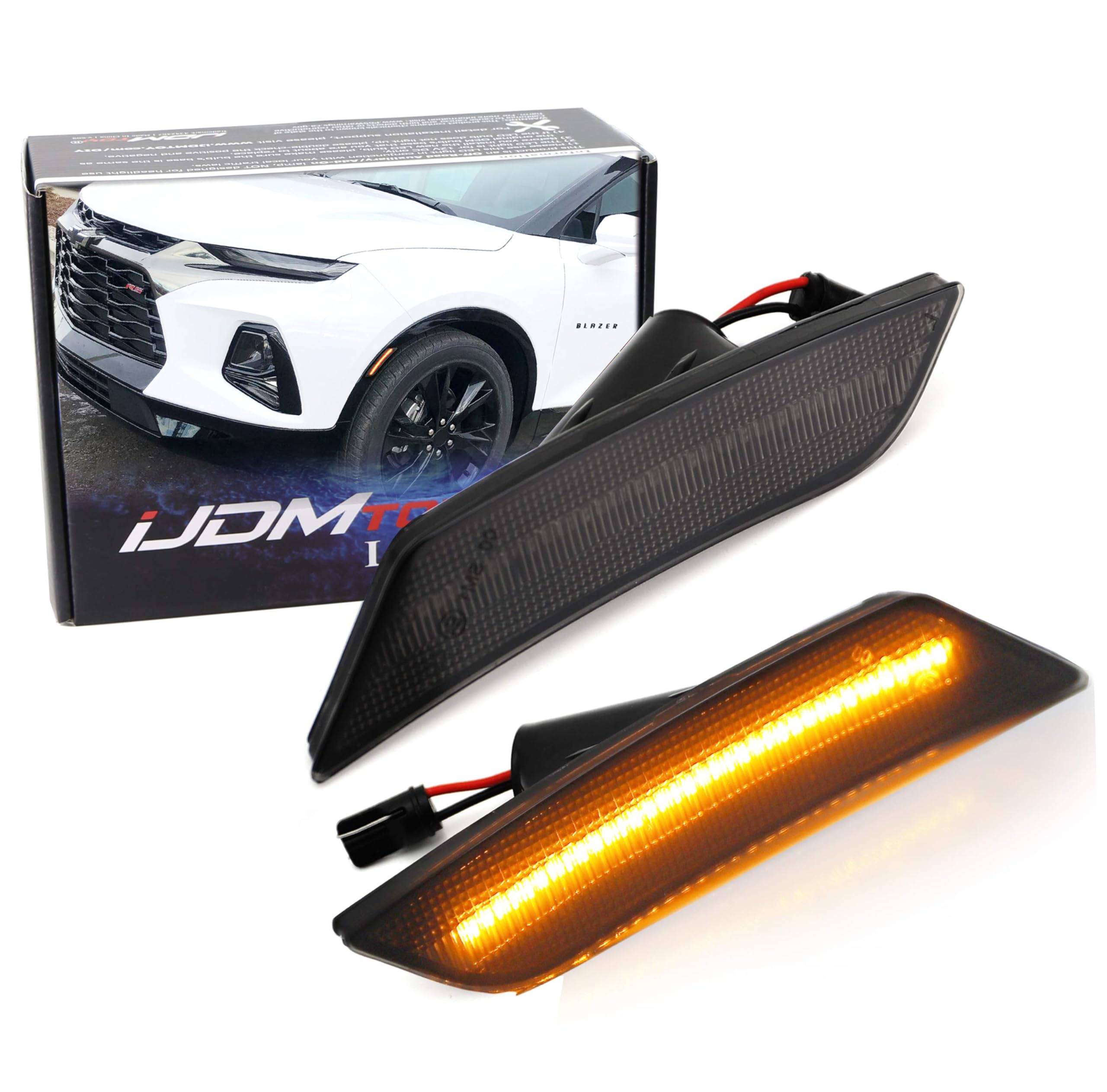 iJDMTOY Smoked Lens Amber Full Led Bumper Side Marker Light Kit For 2013-2014 Cadillac Ats, 2017-Up Cadillac Xt5, 2019-Up Chevy Blazer, Powered By 27-Smd Led, Replace Oem Front Sidemarker Lamps