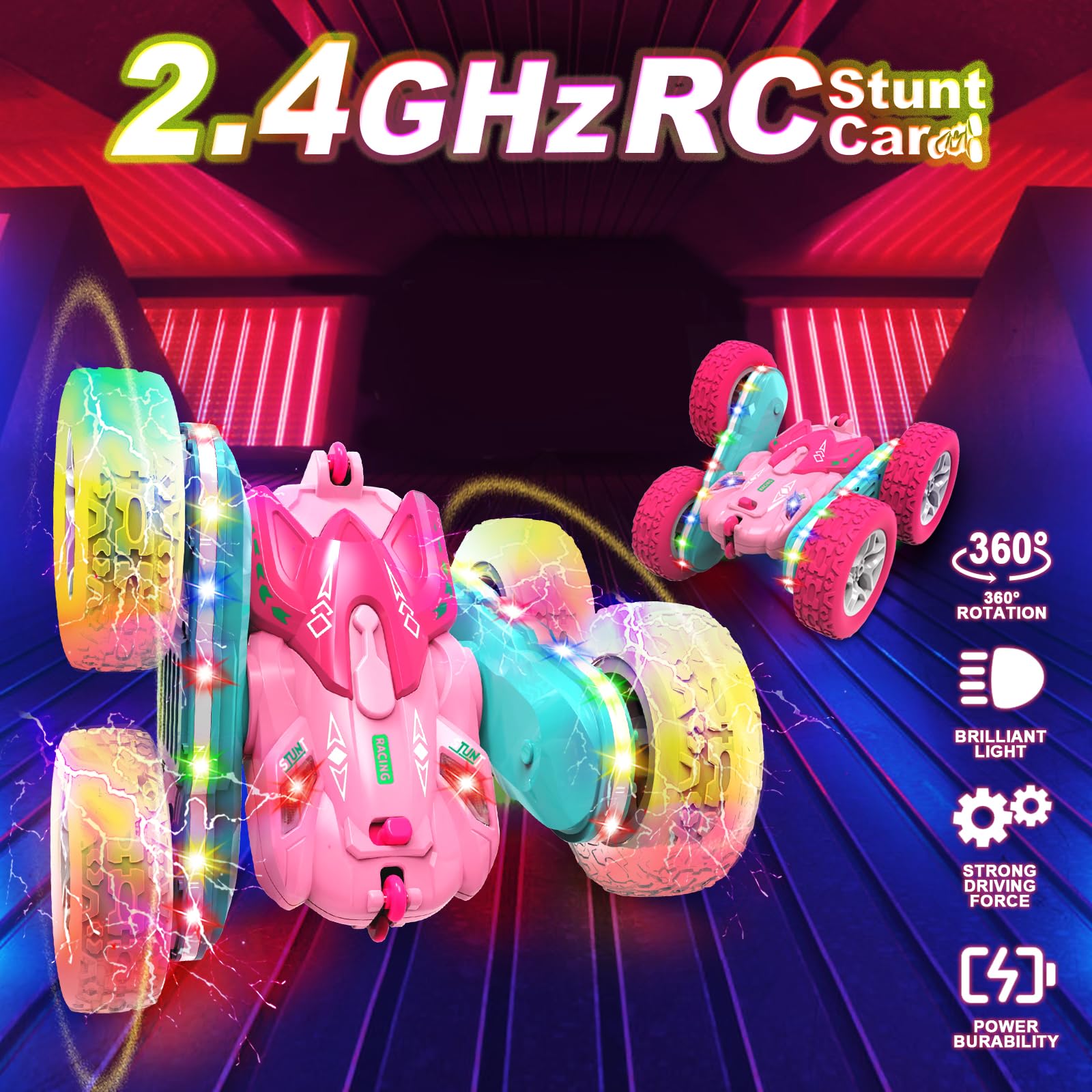 Coche Teledirigido Niños 3 4 5 6 años,4WD 2.4GHz Rosa RC Coche Radiocontrol,Regalo Niña 3-12 Años Juegos Niños 3-10 Años Niños Juegos Exterior Niñas y Niños