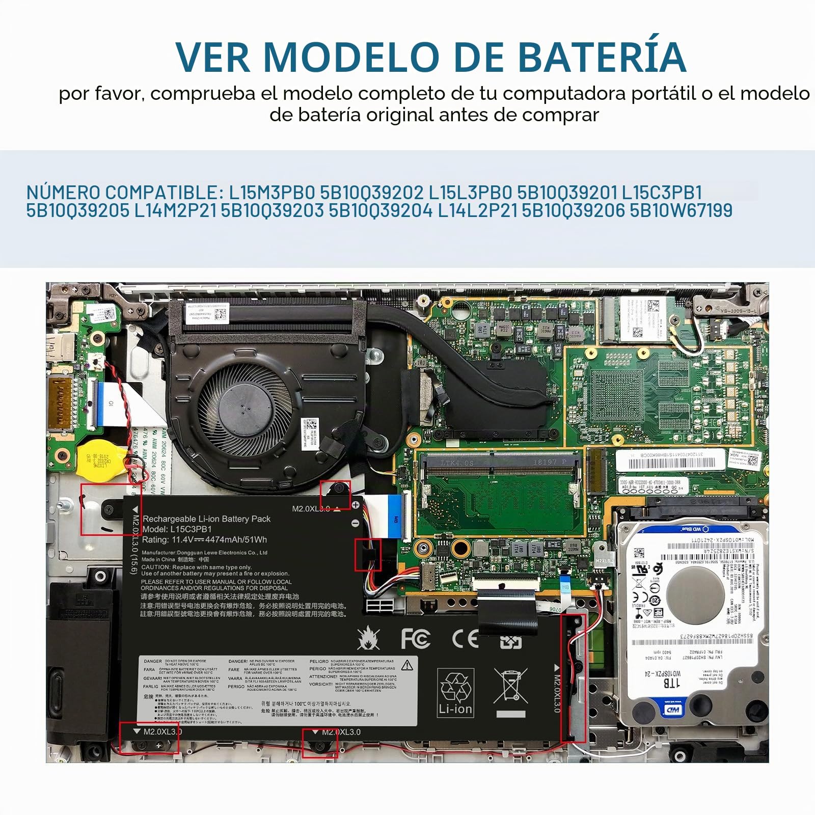 ASUNCELL 11.4V/51Wh L15C3PB1 Batería de Ordenador Portátil para Lenovo IdeaPad 330S-14AST 330S-14IKB 330S-15ARR 330S-15AST 330S-15IKB GTX1050 Series, L15M3PB0 5B10Q39202 L15L3PB0