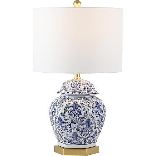 JONATHAN Y JYL3051A Gretchen 25" Ginger Jar Ceramic/Metal LED Table Lamp Classic Traditional Bedside Desk Nightstand Lamp for Bedroom Living Room Office College Bookcase LED Bulb Included, Blue/White