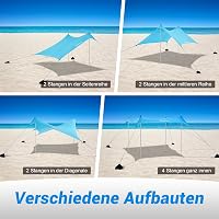 WolfWise UPF50+ Strandpavilon Homokrögzítővel - 2,3x2,3m Kék Strandsátor 2-6 Személynek, Szélálló, Vízálló, Könnyű Összeszerelés 10