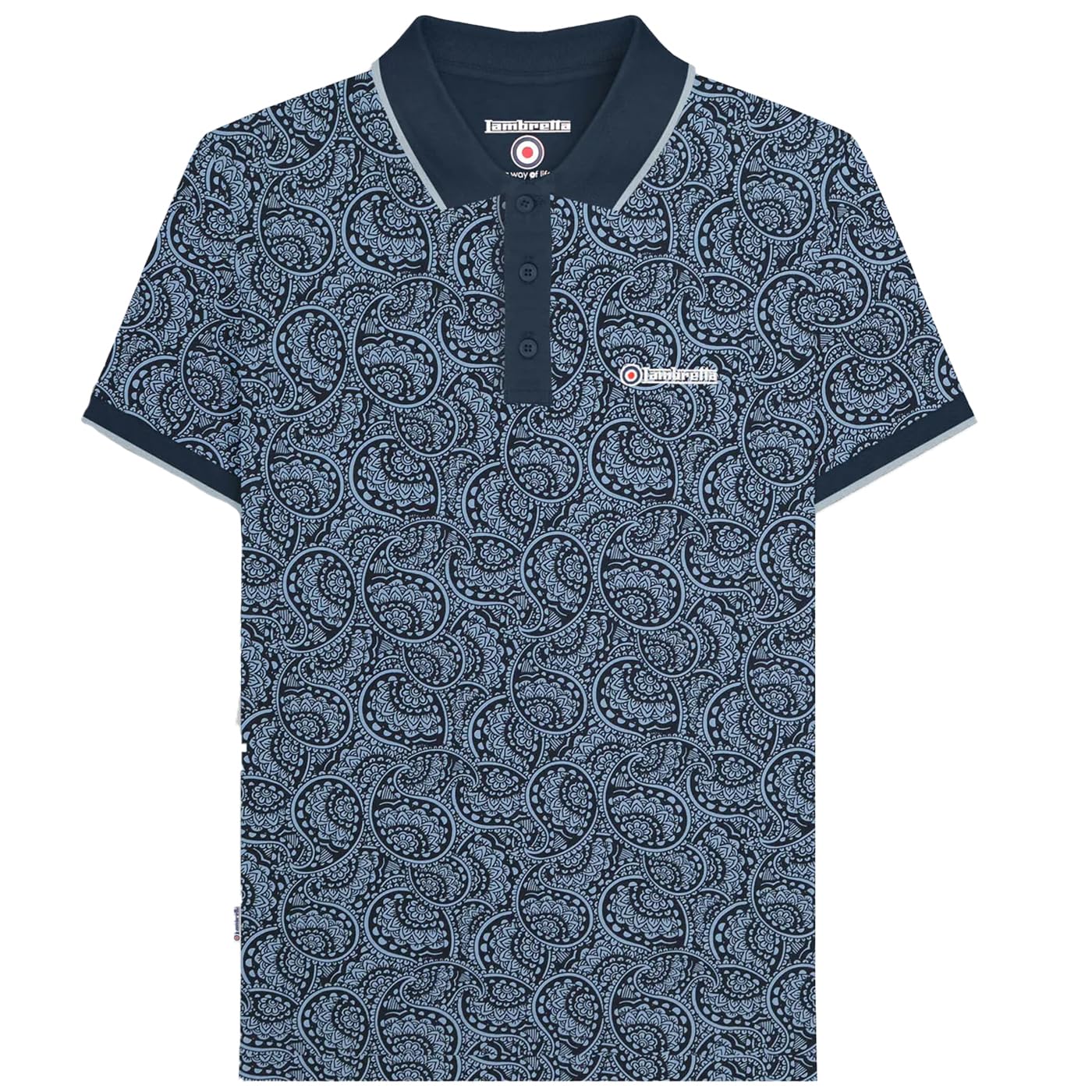 Lambretta Men's Navy/Dusk Blue Paisley Tonal Polo Shirt Big & Tall Smart - /Dusky Blue - 4XL