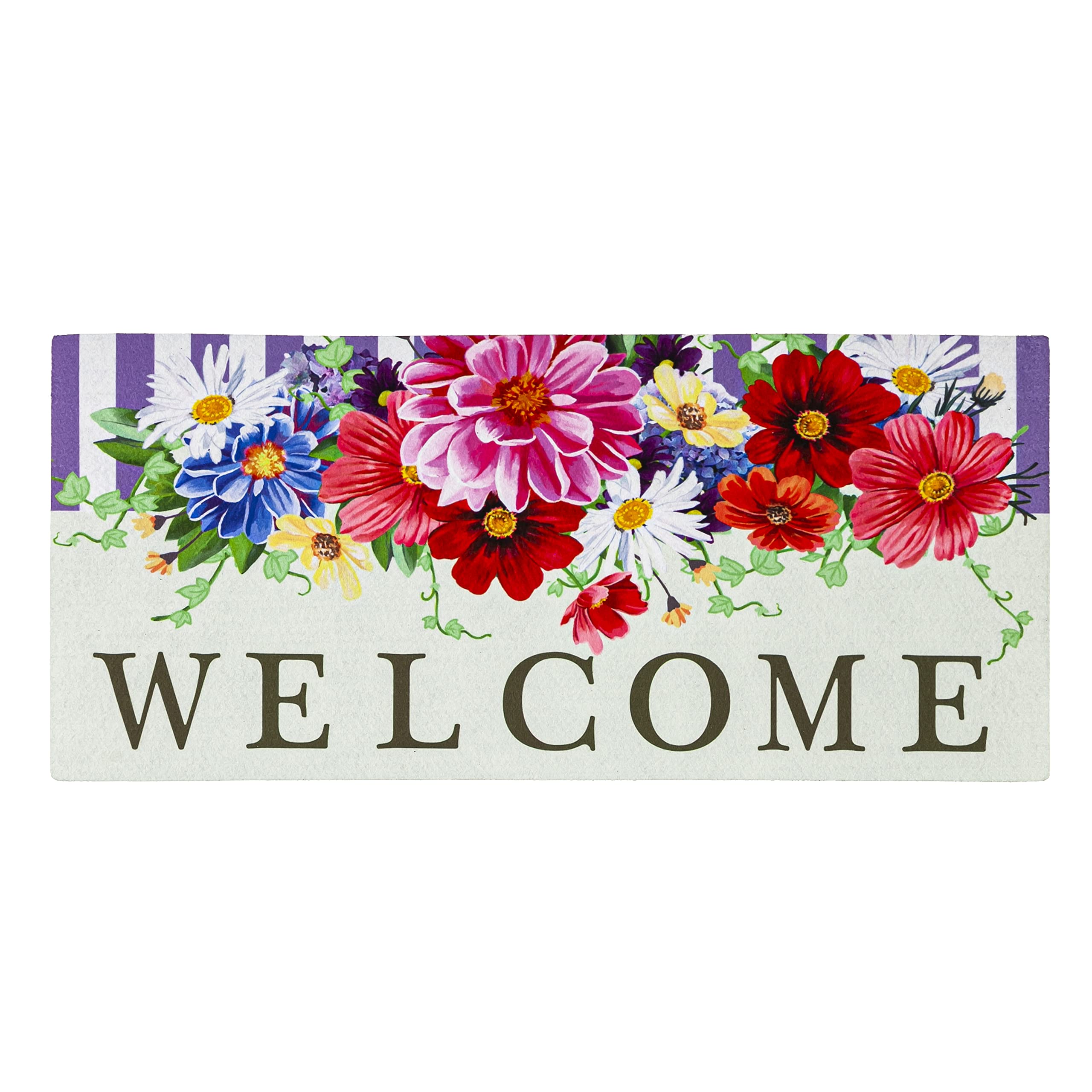 EvergreenSassafras Divided Floral Interchangeable Entrance Doormat | Indoor and Outdoor | 22-inches x 10-inches | Non-Slip Backing | All-Season | Low Profile | Home Décor