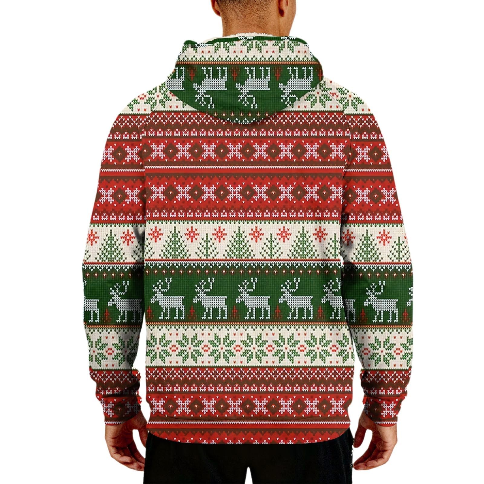 Sudaderas con capucha de Navidad forradas de forro polar para hombre divertidos renos árbol de Navidad sudaderas oversize de manga larga top cálido sherpa suéter novedad traje de Navidad ropa de