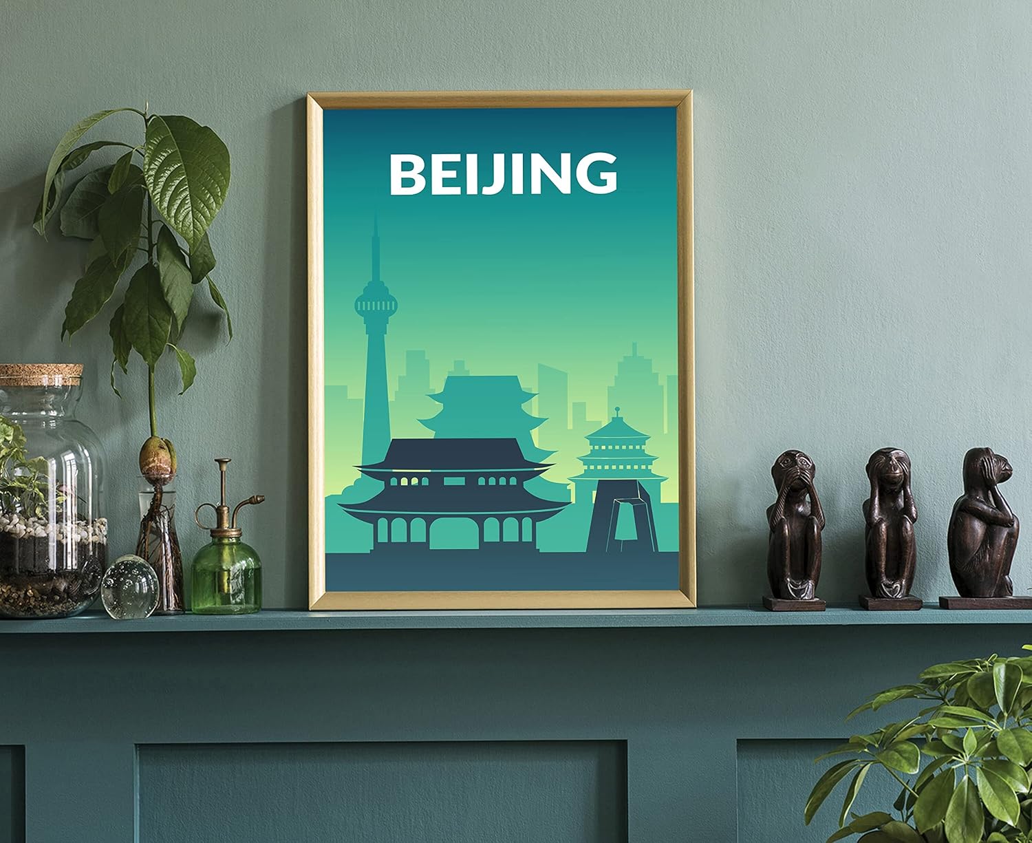 Solid Color World City Poster, China Beijing Solid Color Modern Poster Print, Beijing Modern City Poster for Office and Home Decoration - 12x18