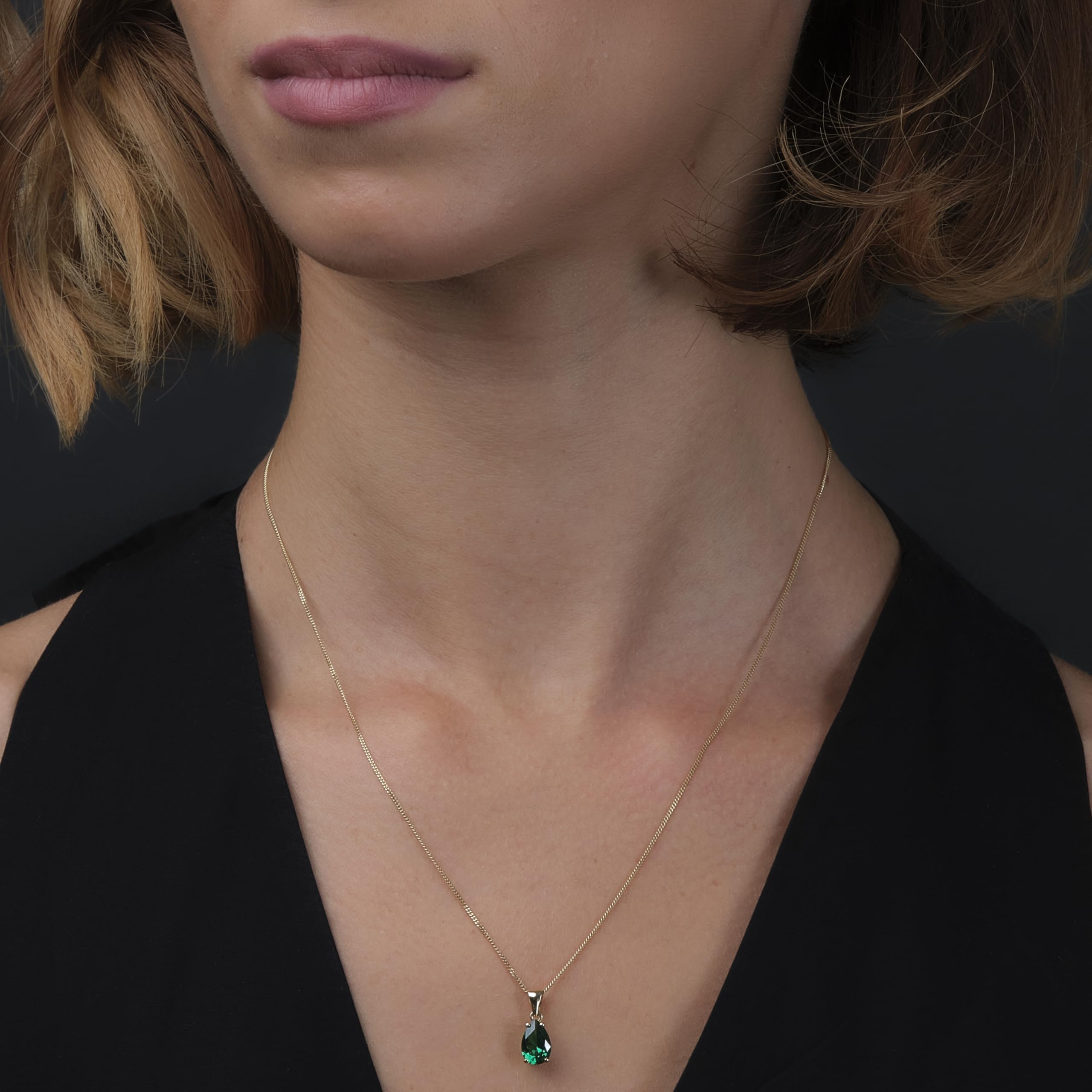 MIORE Damen Halskette Tropfen Design echtes 9 Karat (375) Gelbgold Labor Rubin/Saphir/Smaragd Gold Kette, Panzerkette Länge 45 cm Handgemachter Damen Schmuck aus Spanien