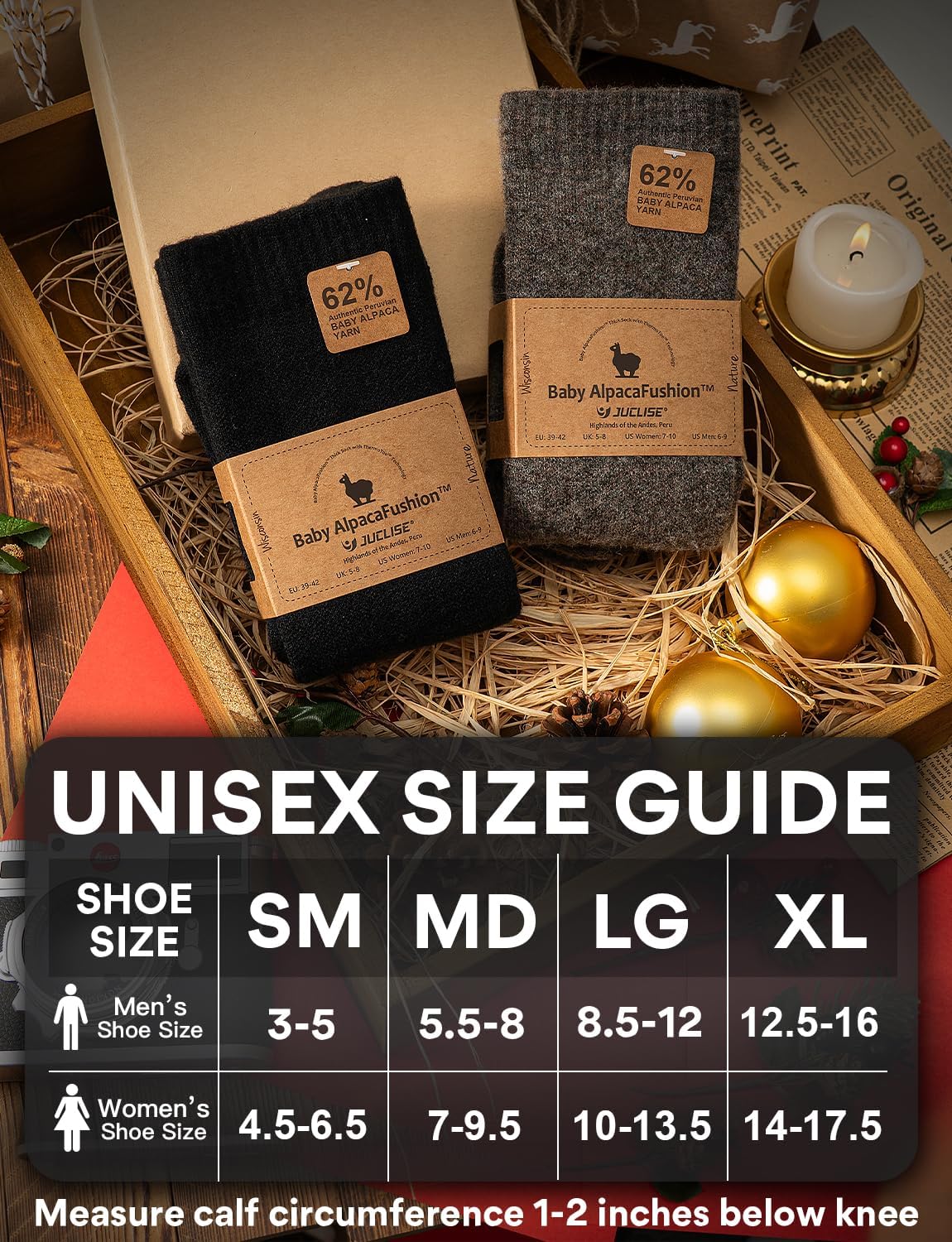 Alpaca Wool Heavyweight 15-25 mmHg Knee High Compression Support Socks Thick Winter Thermal Warm Soft Travel Flying - Image 3