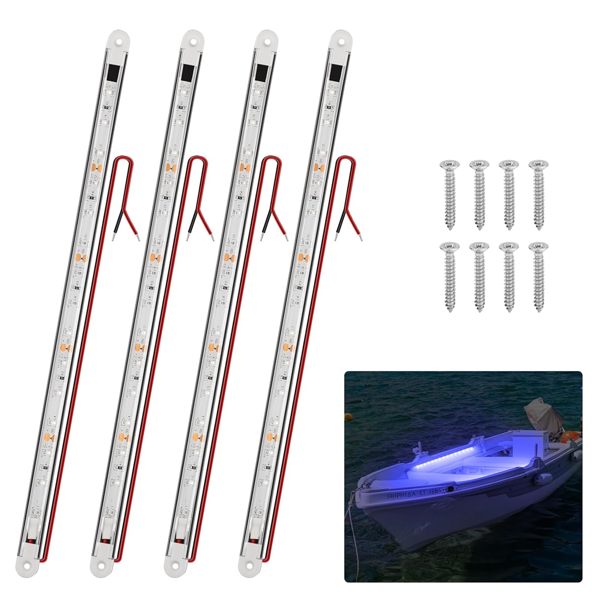 RVZONE LED Boat Interior Lights - Waterproof Marine Strip Lighting, 4 Pcs,