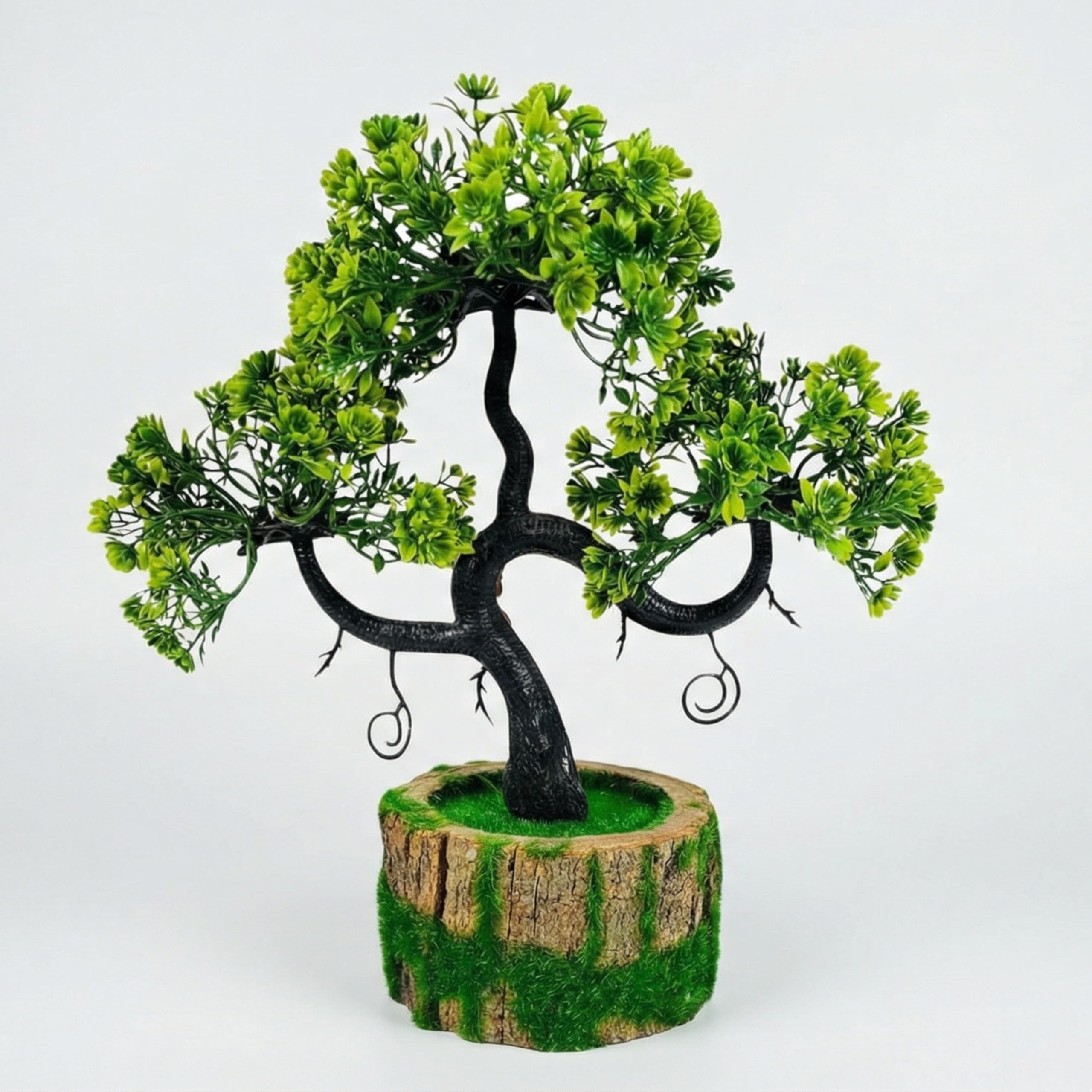 Dekorly Artificial Plants with Green Wooden Pot Fake Bonsai Plants Greenery Desktop Display Simulation,Office,Home Office Bedroom Living Room Tabletop Bathroom Decor | Height : 25CM (Green) - Image 2 thumbnail