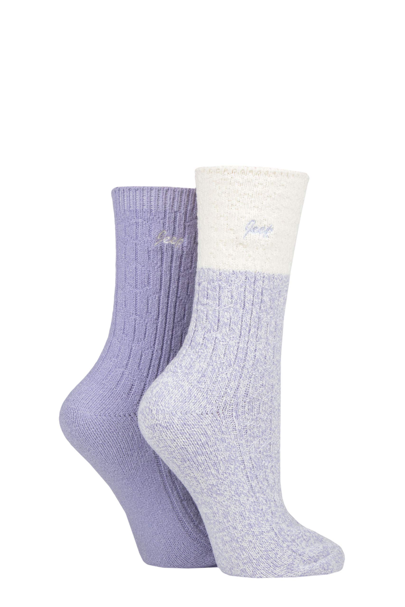 Jeep Women's Lilac / Cream Super Soft Cable Knit Boot Socks Pack Of 2 Lilac/Cream 4-8