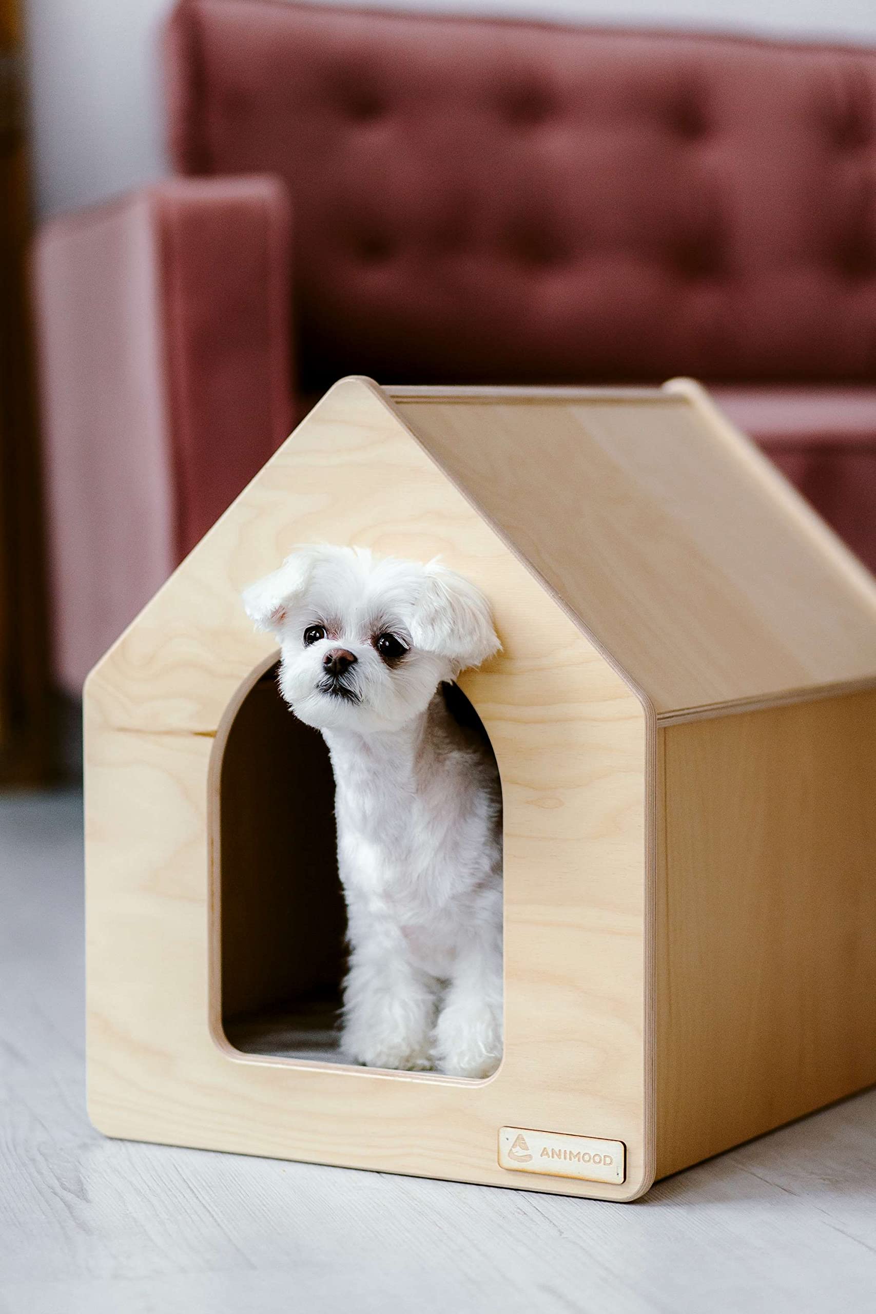 Ricco - Hundehütte aus Holz mit Matratze - Hundehaus Indoor - für kleine und mittelgroße Hunde - Rustikale Hundehütte aus Holz - Naturholz