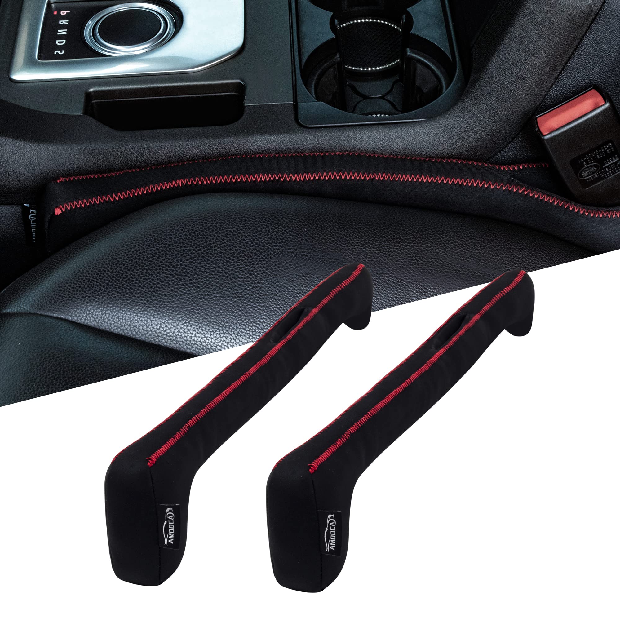 Amooca Car Seat Gap Filler 2pc Set Universal Fit for Car SUV Truck Vehicle Seat Gap Coverage Fill The Gap Between Seat and Console Stop Things from Dropping Black Red