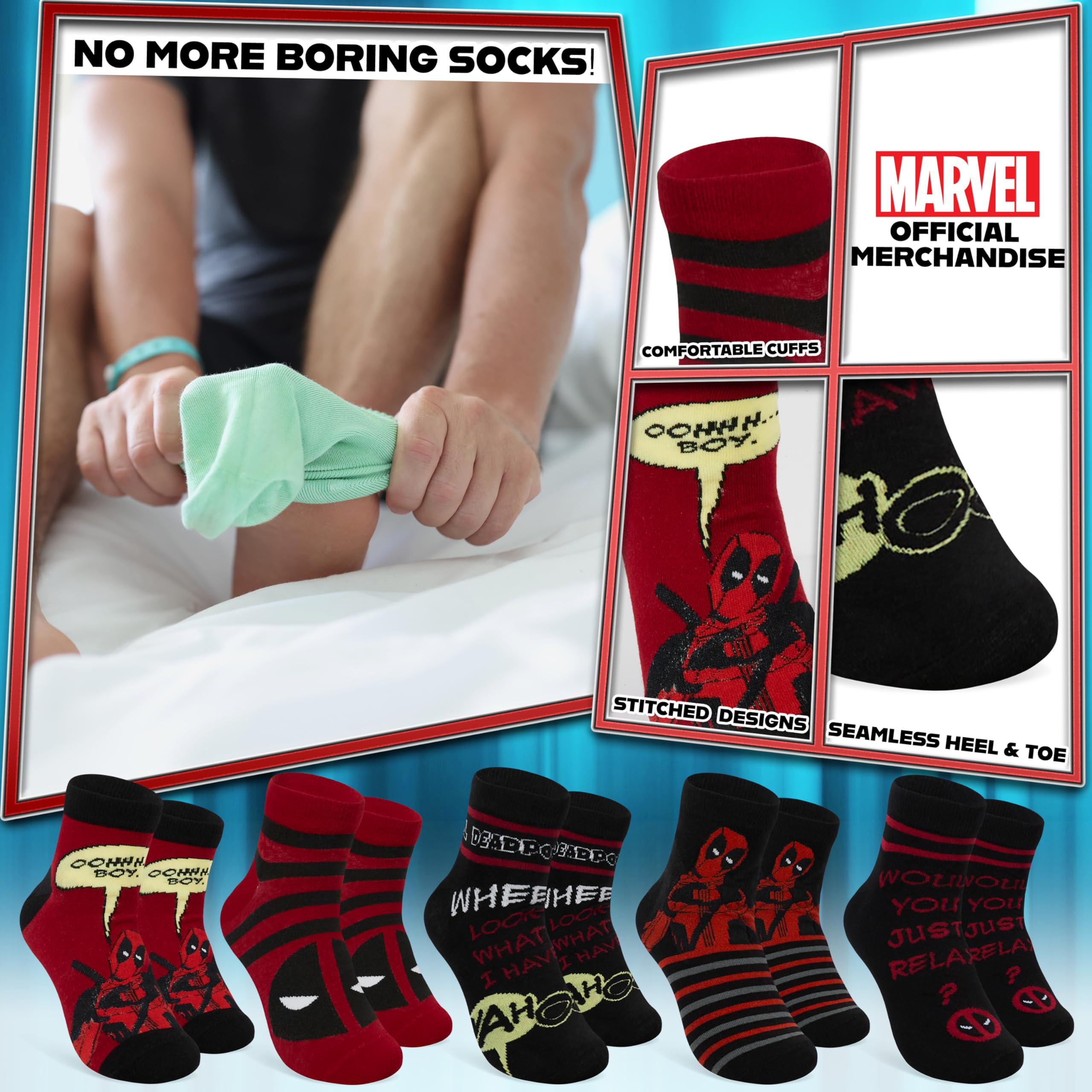 Marvel Chaussette Basse Homme EU 40-45, Coffret 5 Paires de Chaussettes Fantaisie, Doux et Respirant, Idee Cadeau Homme