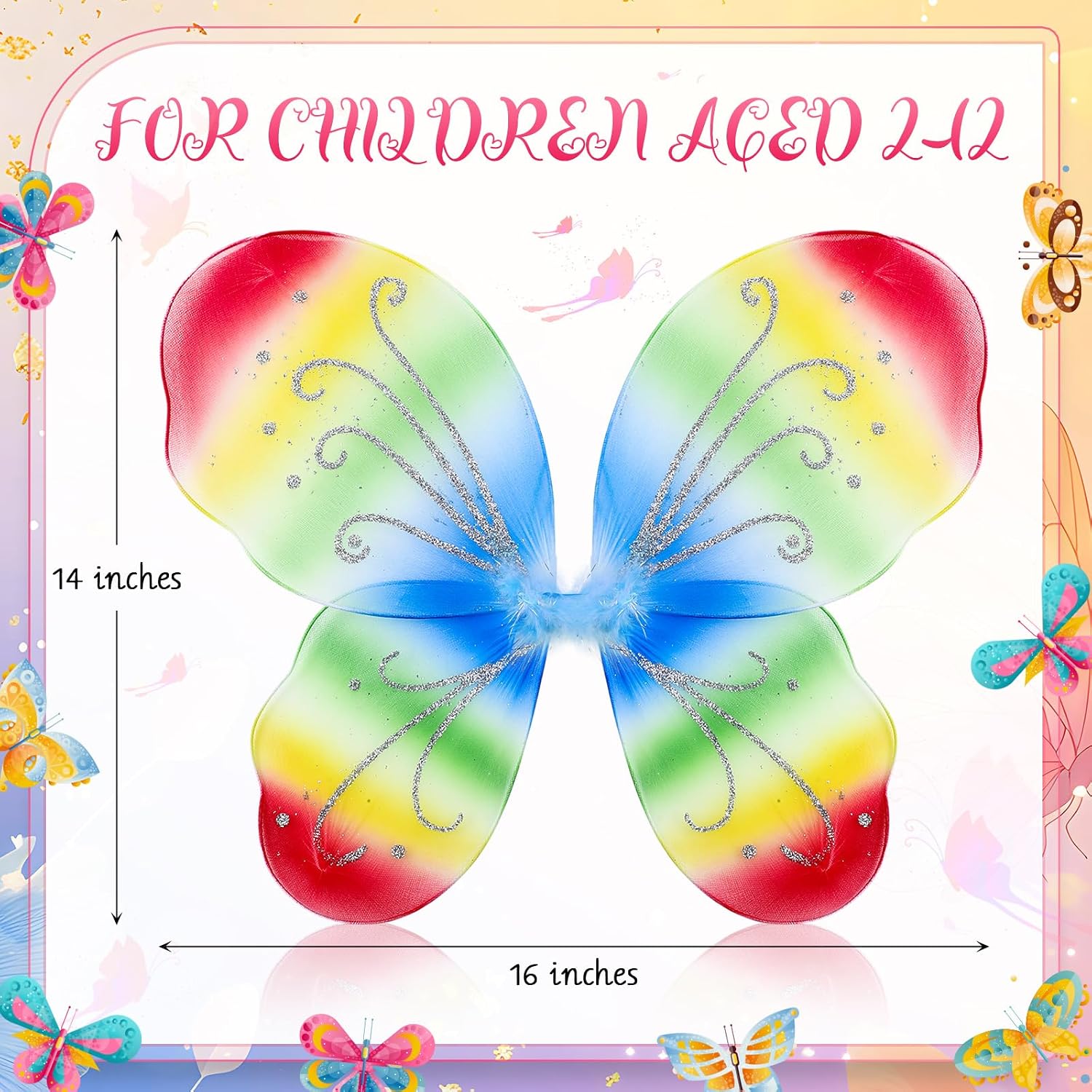 Junkin 36 Pcs Fairy Wings Kids Bulk Butterfly Costume Wings for Girls Halloween Dress up Butterfly Favors Role Play Supplies (Gradient Colors)