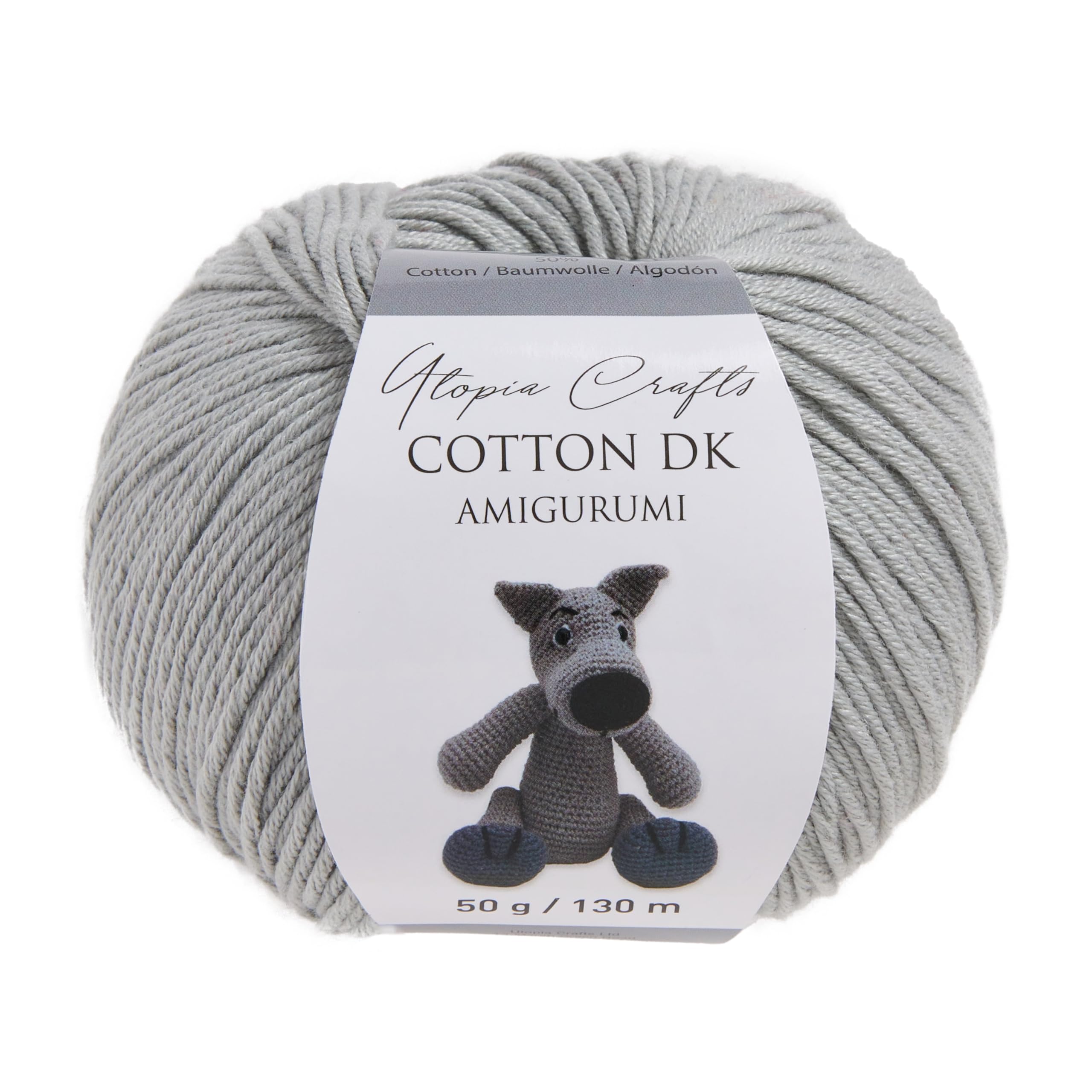 Utopia Crafts Amigurumi Cotton DK Yarn for Crochet and Knitting 50% Cotton, 50% Acrylic Blended, 3X 50g (Light Grey) - Image 2