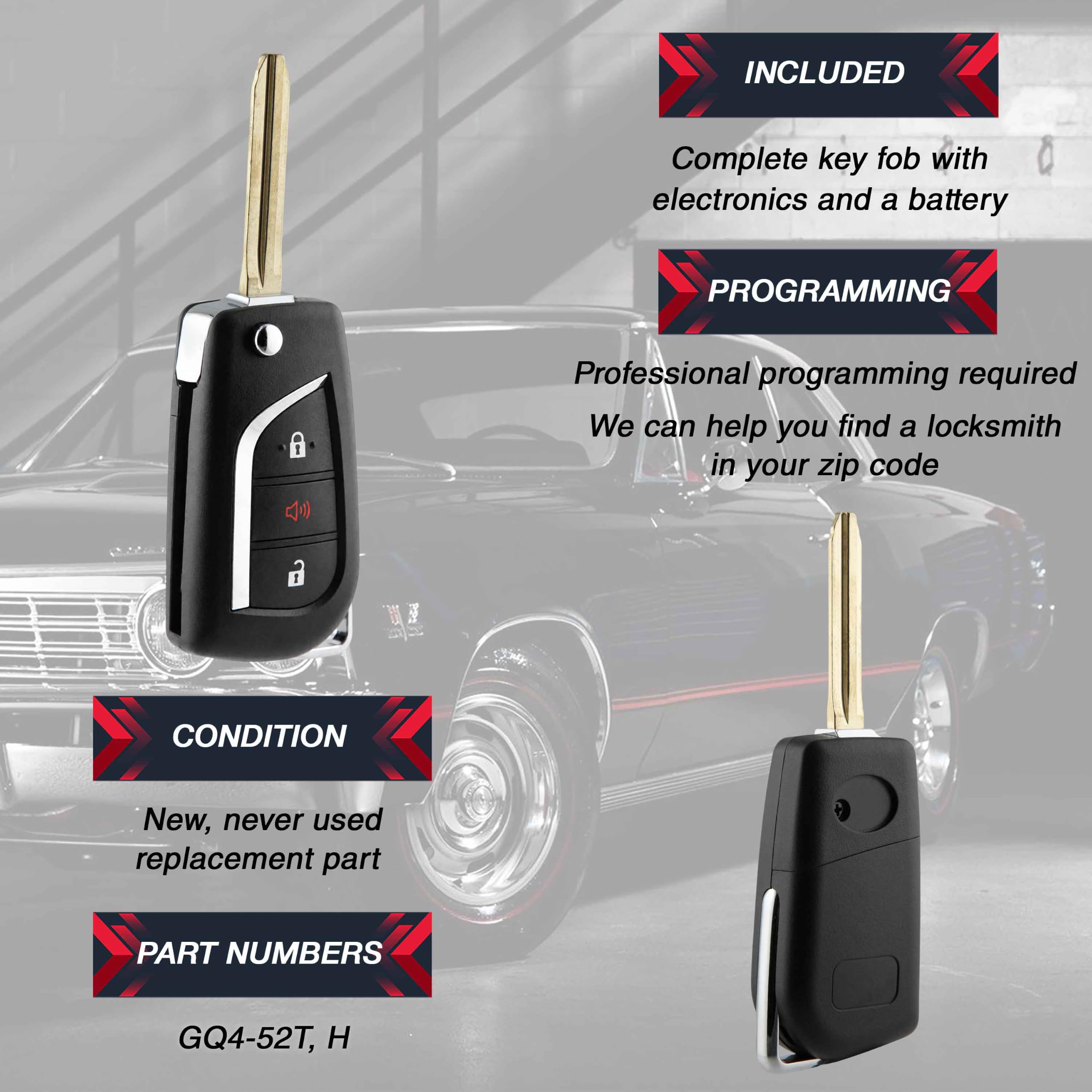 2 chiavi elettroniche di ricambio per telecomando Toyota RAV4 Highlander Tacoma Tundra Sequoia (GQ4-52T H)