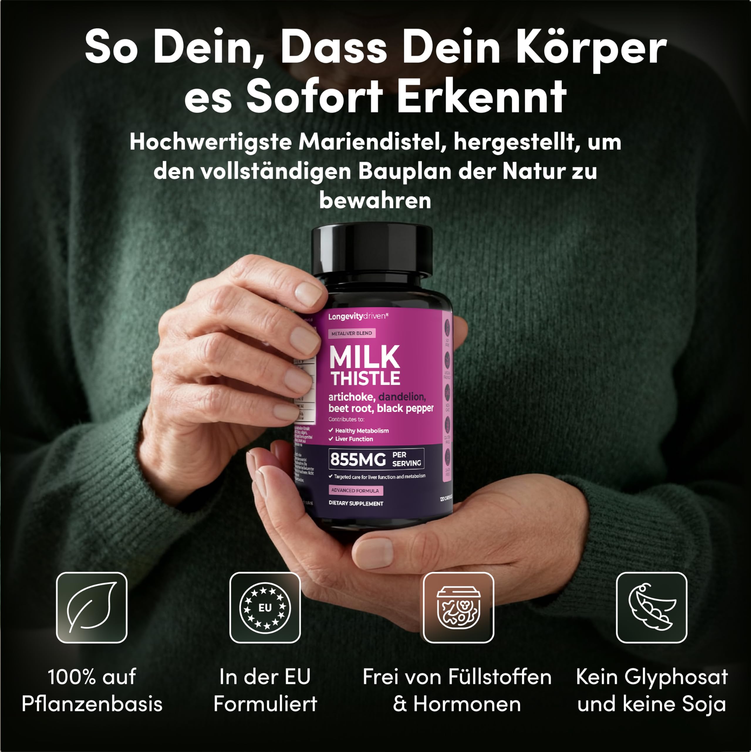 Mariendistel Leber-Komplex Hochdosiert mit Silymarin, Cholin & Artischocke | Cholin trägt zur normalen Leberfunktion & zum Fettstoffwechsel bei; mit Löwenzahn, Rote Bete & Piperin; 120 vegane Kapseln