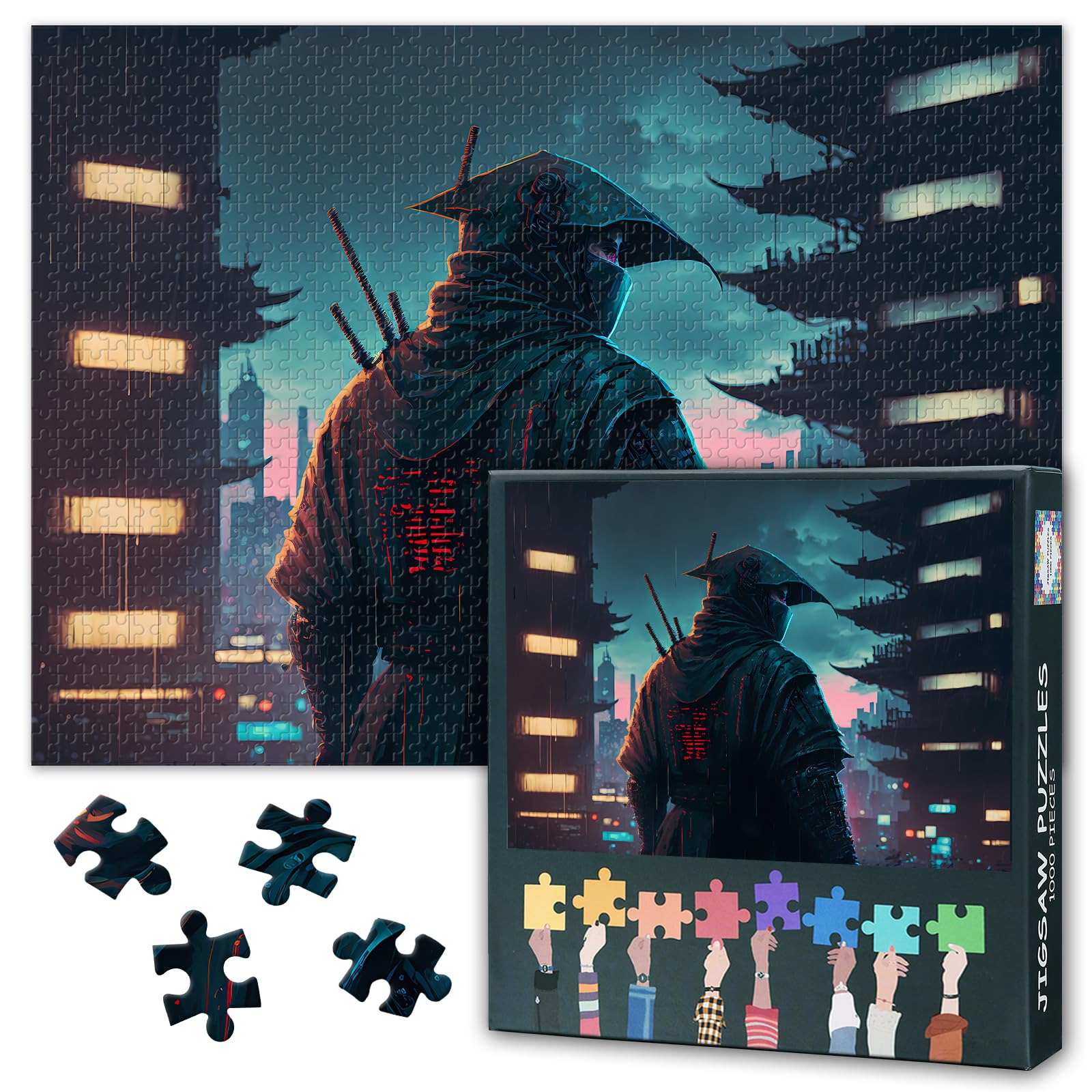 Puzzles for Adults 1000 Pieces - Japan Samurai Jigsaw Puzzle | Futuristic Cyberpunk Samurai Premium 1000 Piece Puzzle for Adults, Challenging Art Puzzles for Home Decor or Gifts 27.5" x 19.6" — image 1