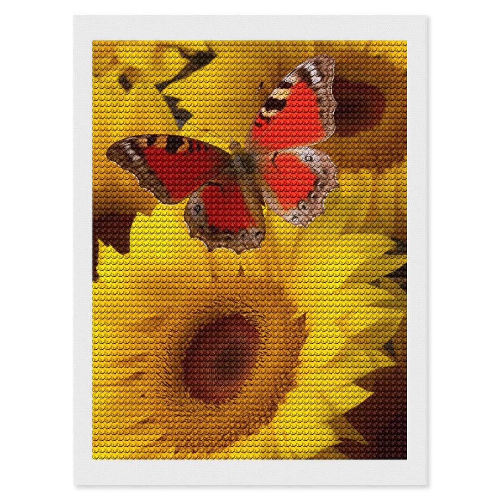 FekiLoot Yellow Sunflowers with Red Butterfly Diamond Art Kits for Adults, 5D Aurora Diamond Painting Kits for Beginners DIY Full Drill Dots Gem Art Paint Crafts for Home Wall Decor 12"x16"