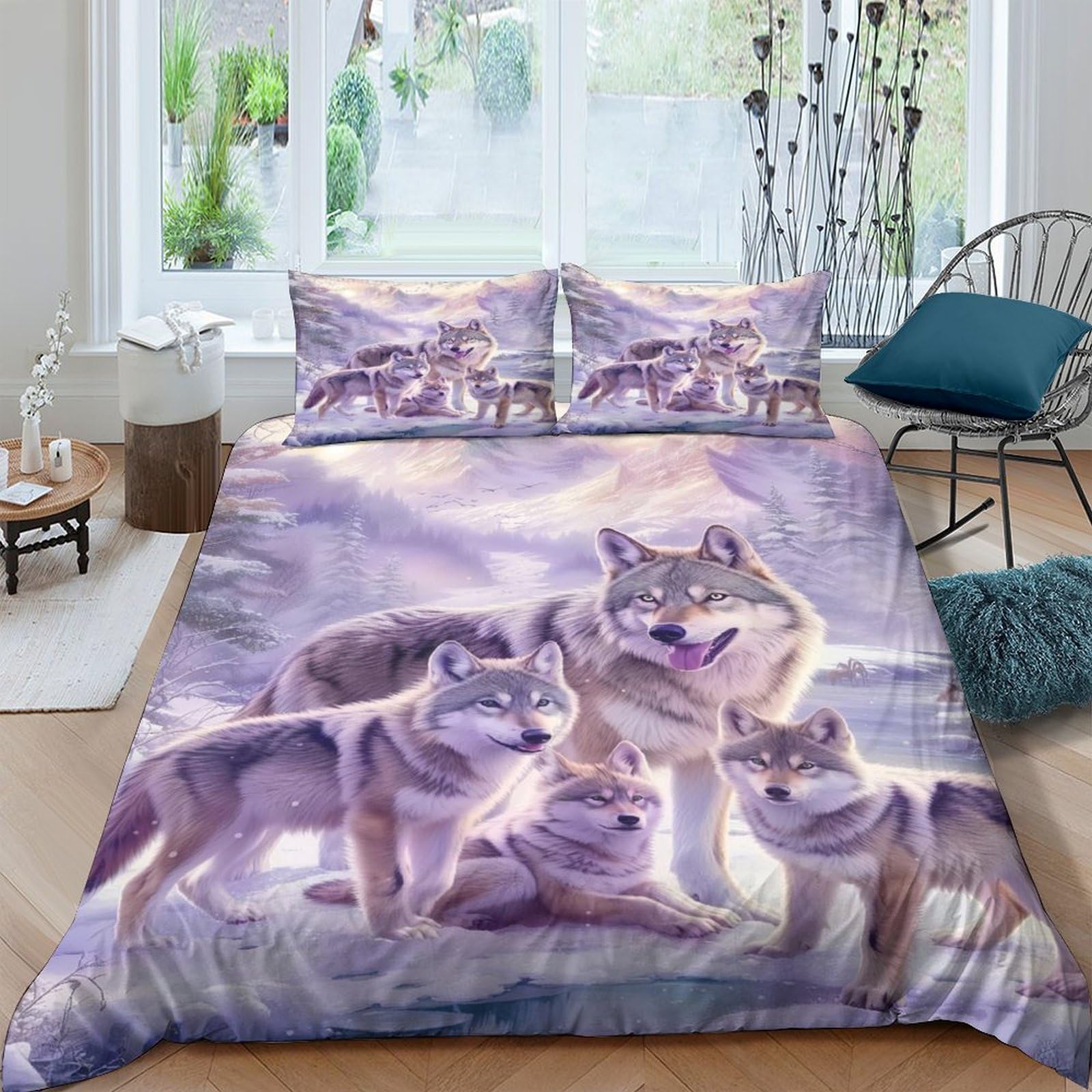 Ctjqhvkz Style-8 3D Printed Wolf Pack Fitted Sheet Microfiber Soft Breathable Forest Twilight Bed Cover For Bedroom Dorm Decor Single（135X200cm）