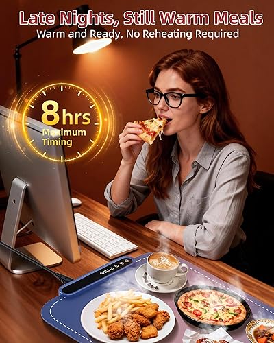 Miniatura 9 de Tapete de calentamiento para alimentos, bandeja de calentamiento eléctrico de calentamiento rápido mejorada con 7 niveles de temperatura y 8