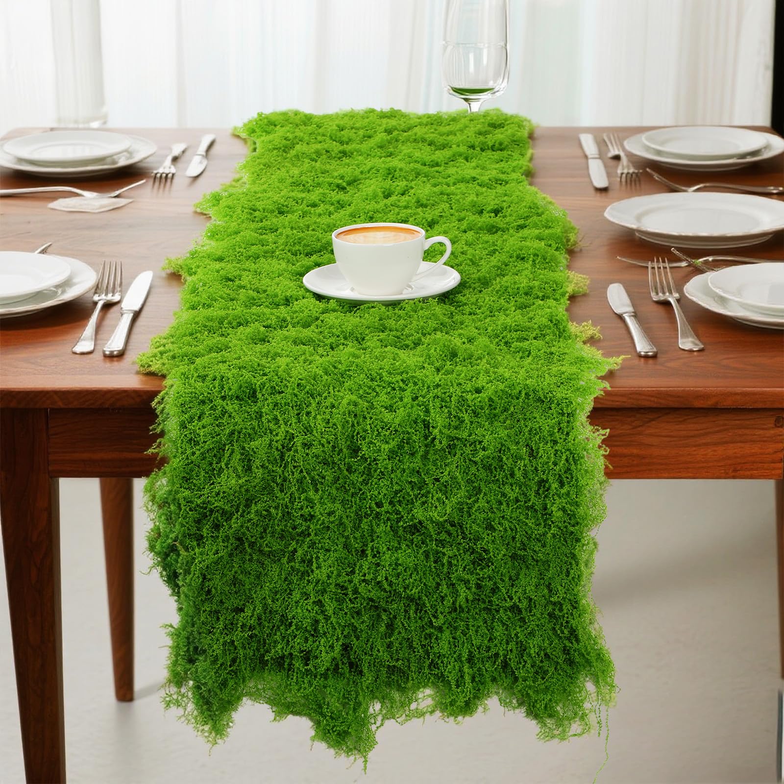 2 Pcs 12'' x 71'' Fake Moss Table Runner for Crafts Artificial Green Moss Sheet Roll Waterproof Carpet Blanket for Wall Roof Garden Wedding Party Decoration (Light Green)