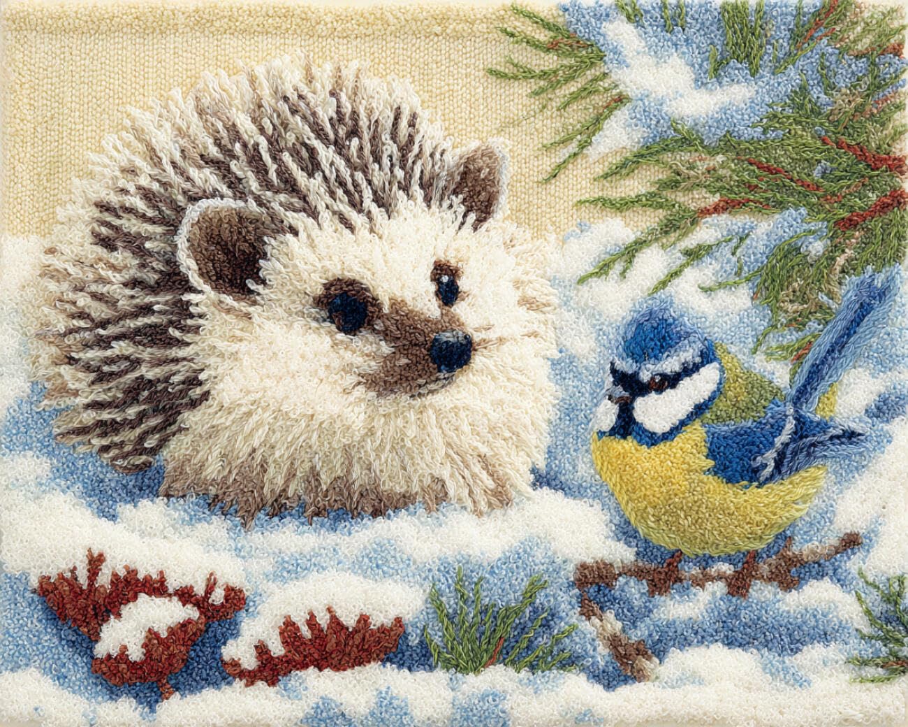 Henypt DIY Latch Hook Rug Kits Hedgehog in the Snow 80x160cm