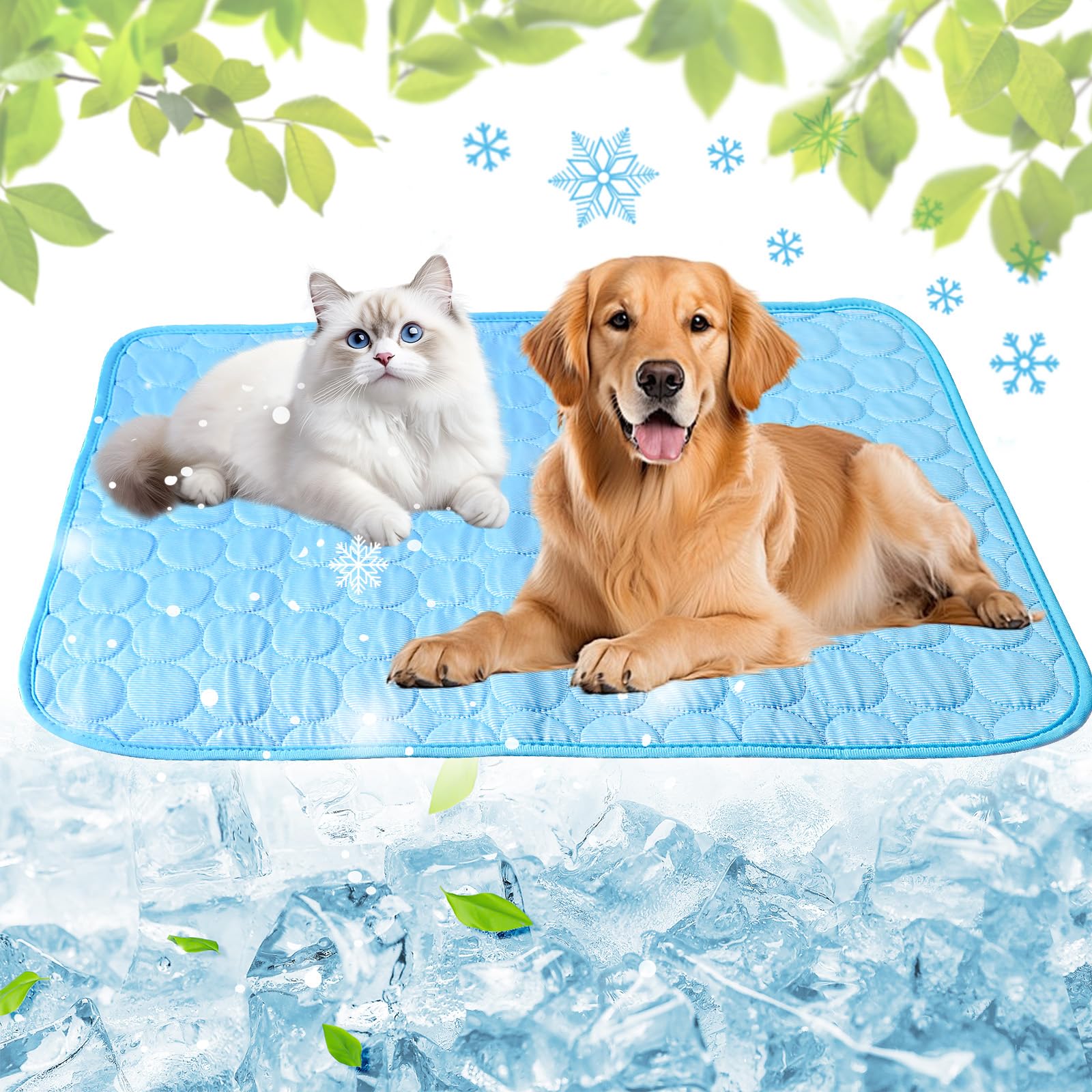 Tapis Rafraîchissant pour Grands Chiens - 100 x 70 cm,Tapis Rafraichissant pour Chien,Soie Glacée Respirant,Coussin Rafraîchissant Lavable,Durable Ice Silk Pet Cooling Mats pour Animaux en été