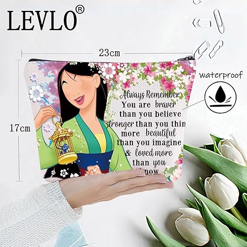 Miniatura 2 de LEVLO Mu Lan Bolsa de maquillaje cosmética Mu Lan Fans regalo motivacional You Are Braver Stronger Smarter Than You Think Mulan maquillaje bolsa con