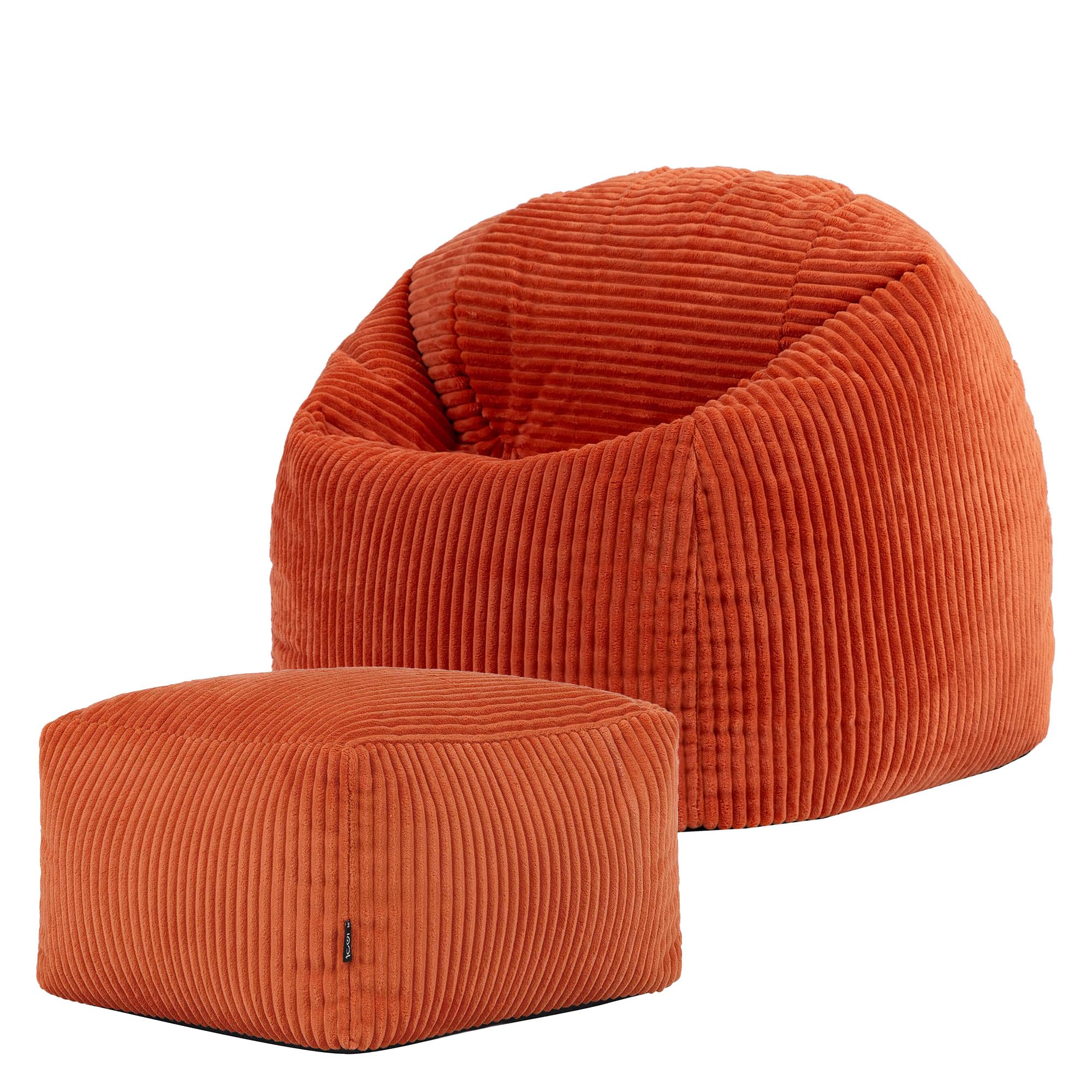 icon Kingston Kids Bean Bag and Footstool, Corduroy, Orange, Kids Bean Bag Chair with Filling Included for Girls and Boys, Childrens Chair, Beanbags for Children, Playroom Décor, Bedroom Accessories