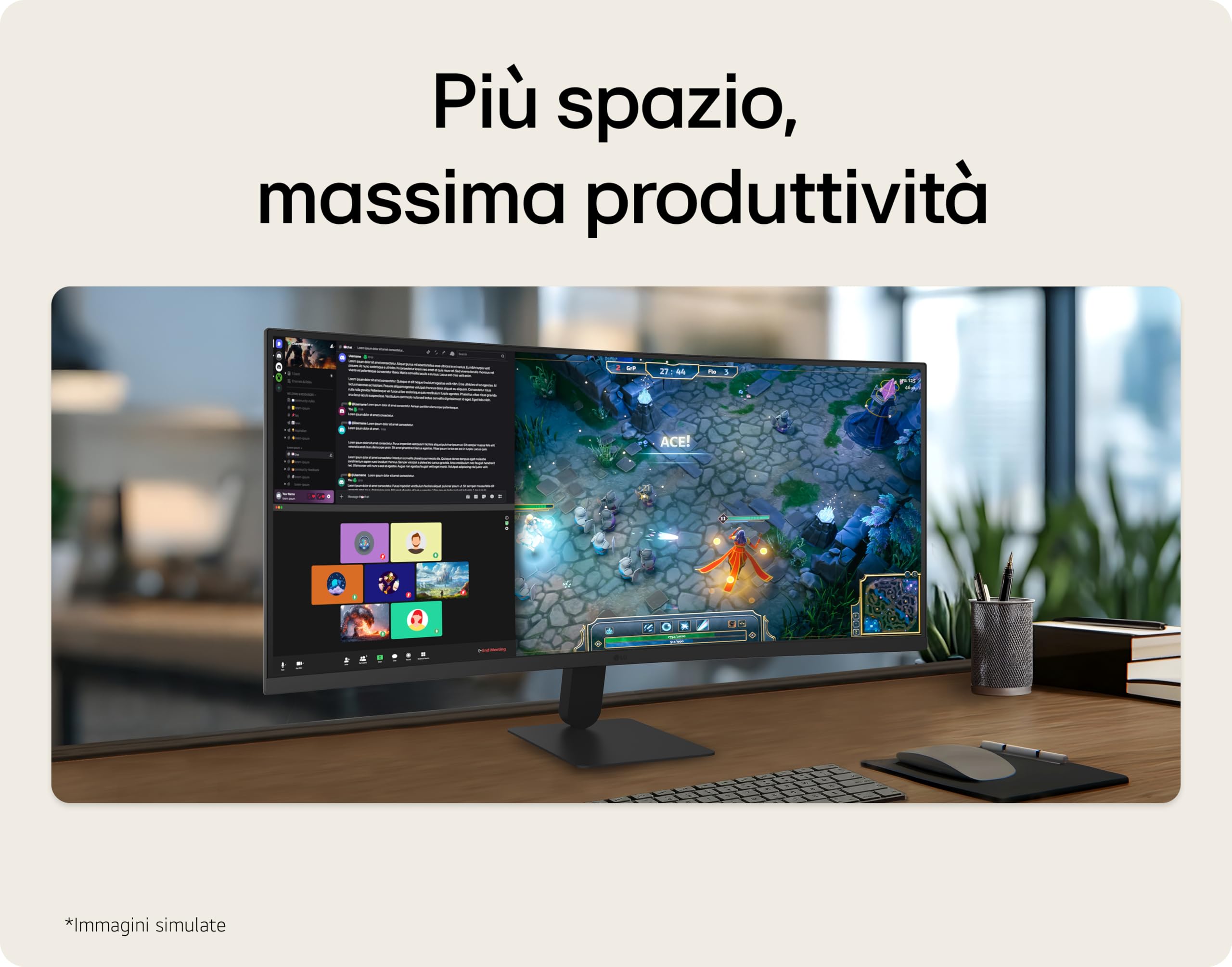 LG 34U601B Monitor UltraWide Curvo 34" WQHD (3440x1440), 120Hz, HDR10, sRGB 99%, FreeSync, HDMI 2.0, DisplayPort 1.4, Design Borderless 21:9, Nero