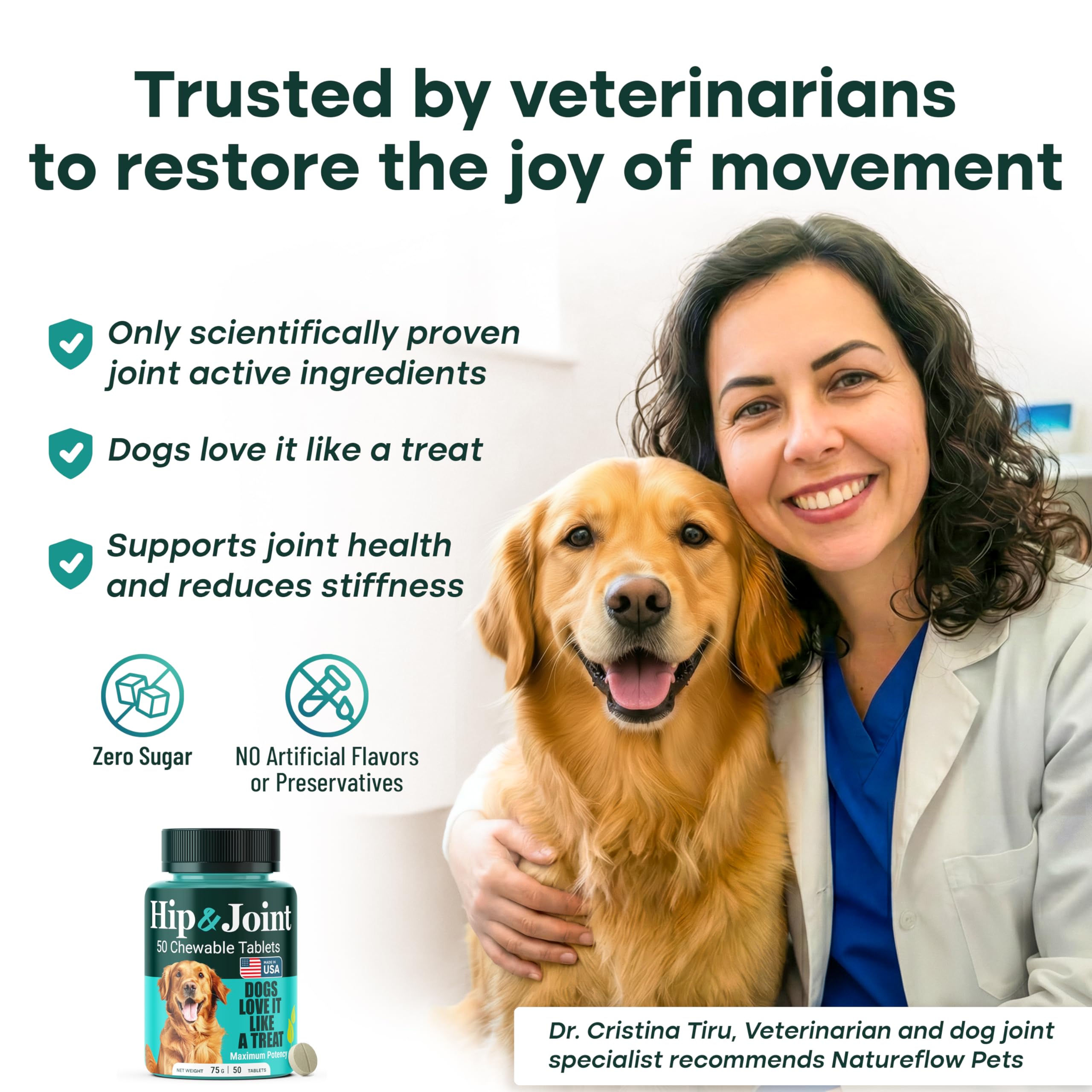 Natureflow Hip & Joint Supplement for Dogs, 300mg Green-Lipped Mussel for Dog Arthritis Pain Relief, Glucosamine, MSM & Chondroitin, Zero Sugar, Large Medium Small Breeds, 200 Chewable Tablets - image 3